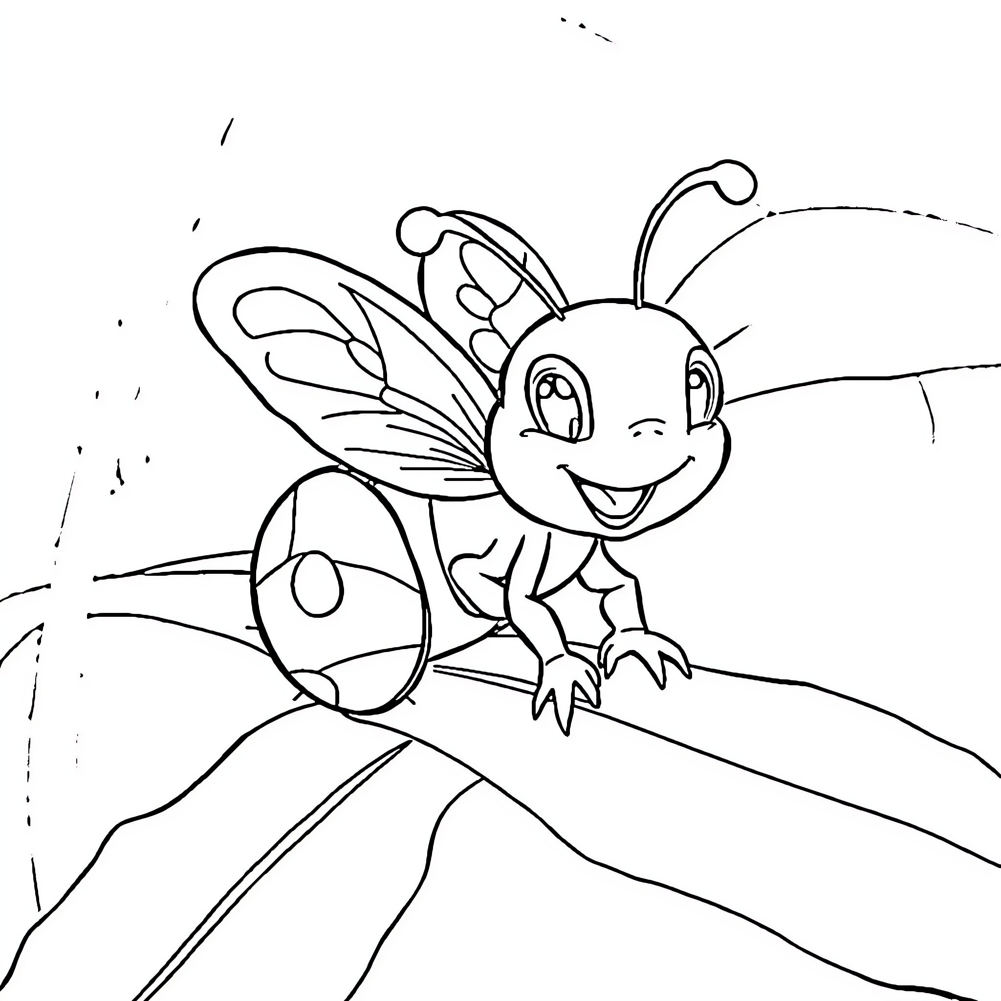 Ant with wings exploring on the ground Coloring Page (free black-and-white line drawing printable PDF for all, from beginners to advanced learners, including children, teens, adults, and seniors)