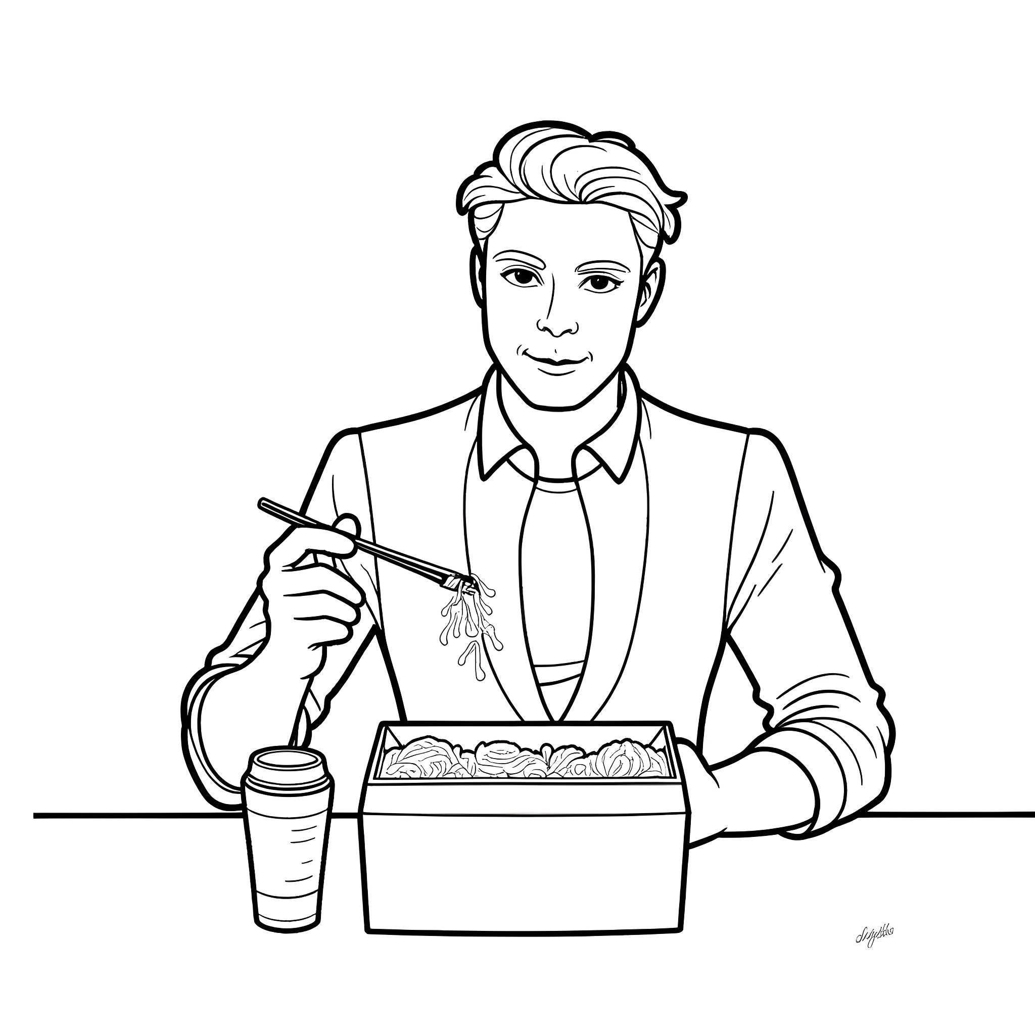 Audio Tech working at a desk Coloring Page (free black-and-white line drawing printable PDF for all, from beginners to advanced learners, including children, teens, adults, and seniors)