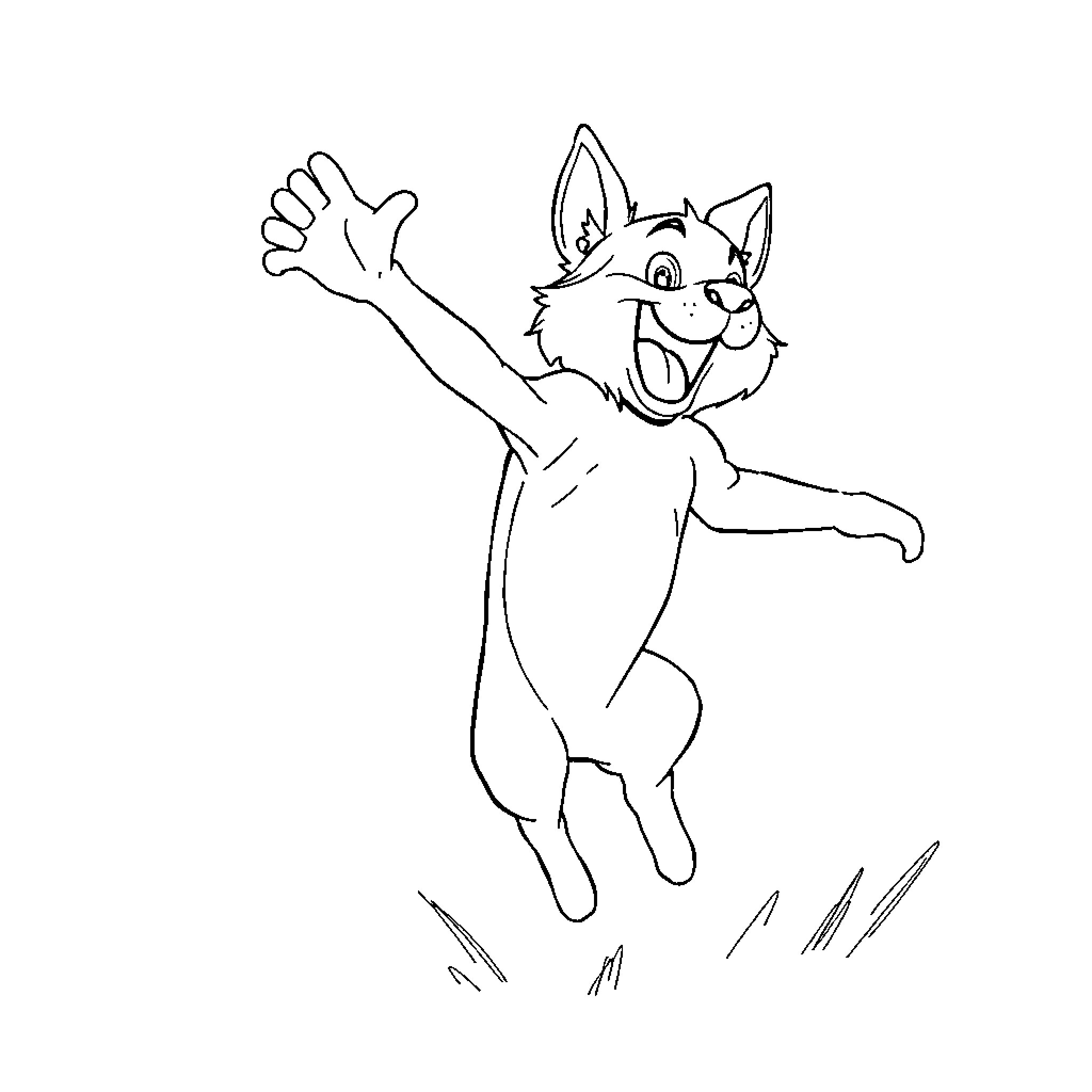 Asta the Joyful Cat Leaping High Coloring Page (free black-and-white line drawing printable PDF for all, from beginners to advanced learners, including children, teens, adults, and seniors)