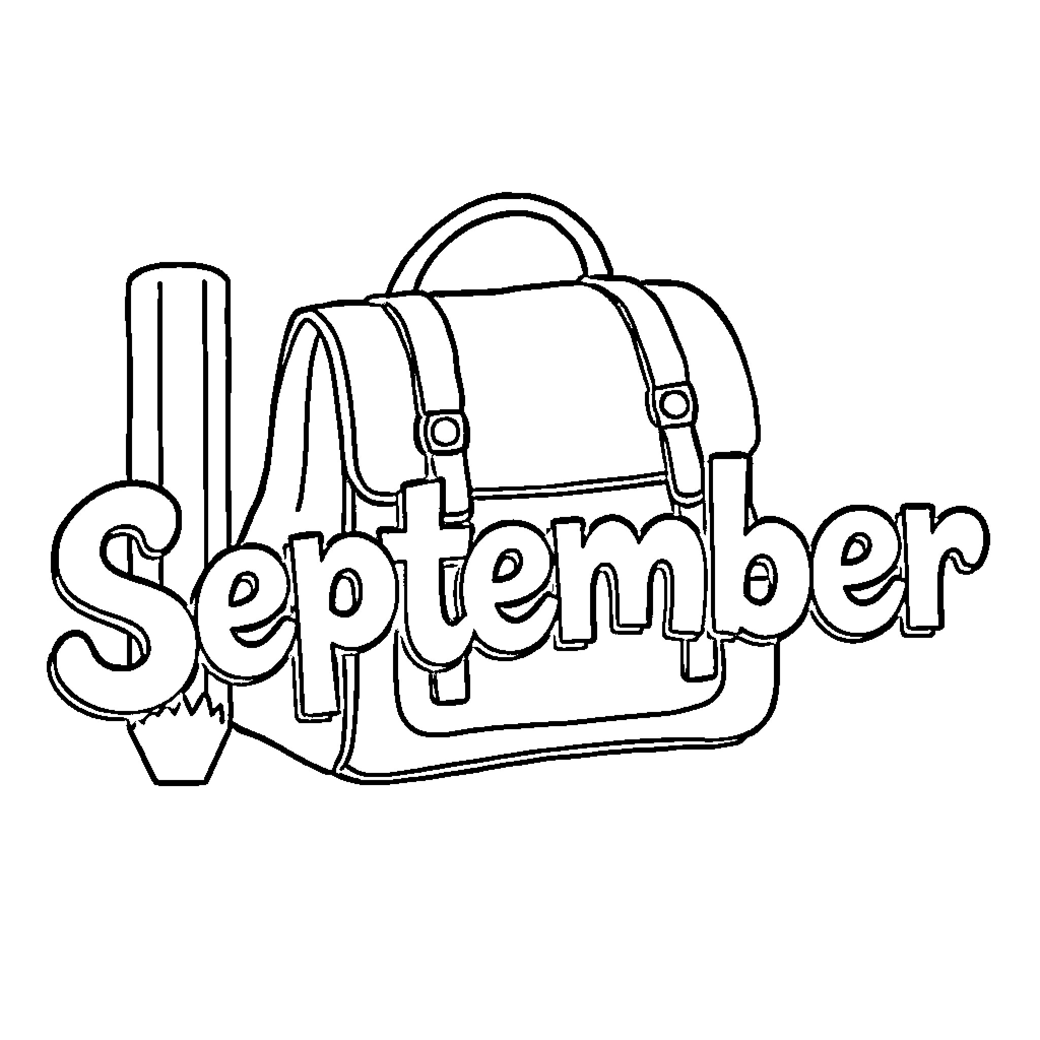 September backpack and school supplies Coloring Page (free black-and-white line drawing printable PDF for all, from beginners to advanced learners, including children, teens, adults, and seniors)