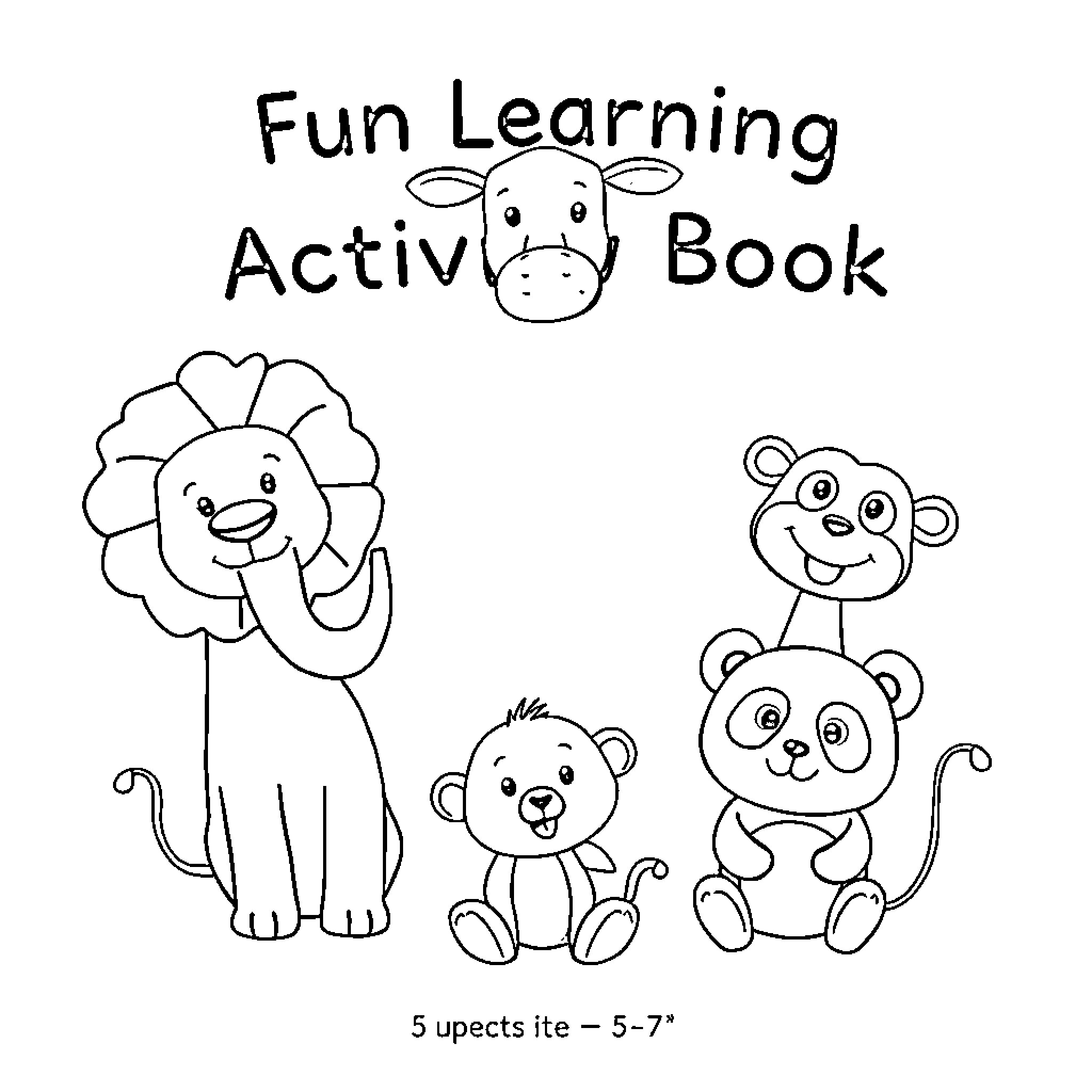 Animal characters in a fun learning activity book Coloring Page (free black-and-white line drawing printable PDF for all, from beginners to advanced learners, including children, teens, adults, and seniors)