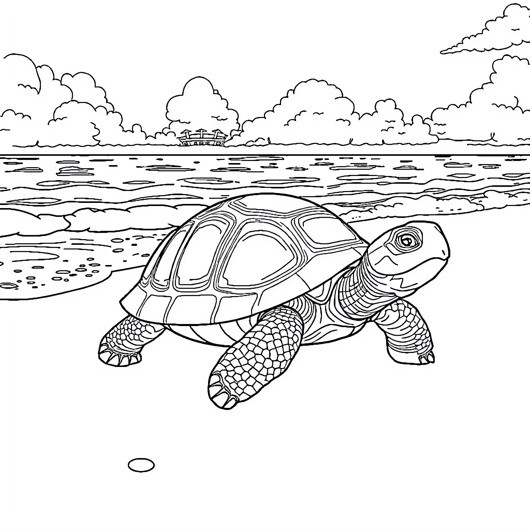 Tortoise swimming in the lake Coloring Page (free black-and-white line drawing printable PDF for all, from beginners to advanced learners, including children, teens, adults, and seniors)