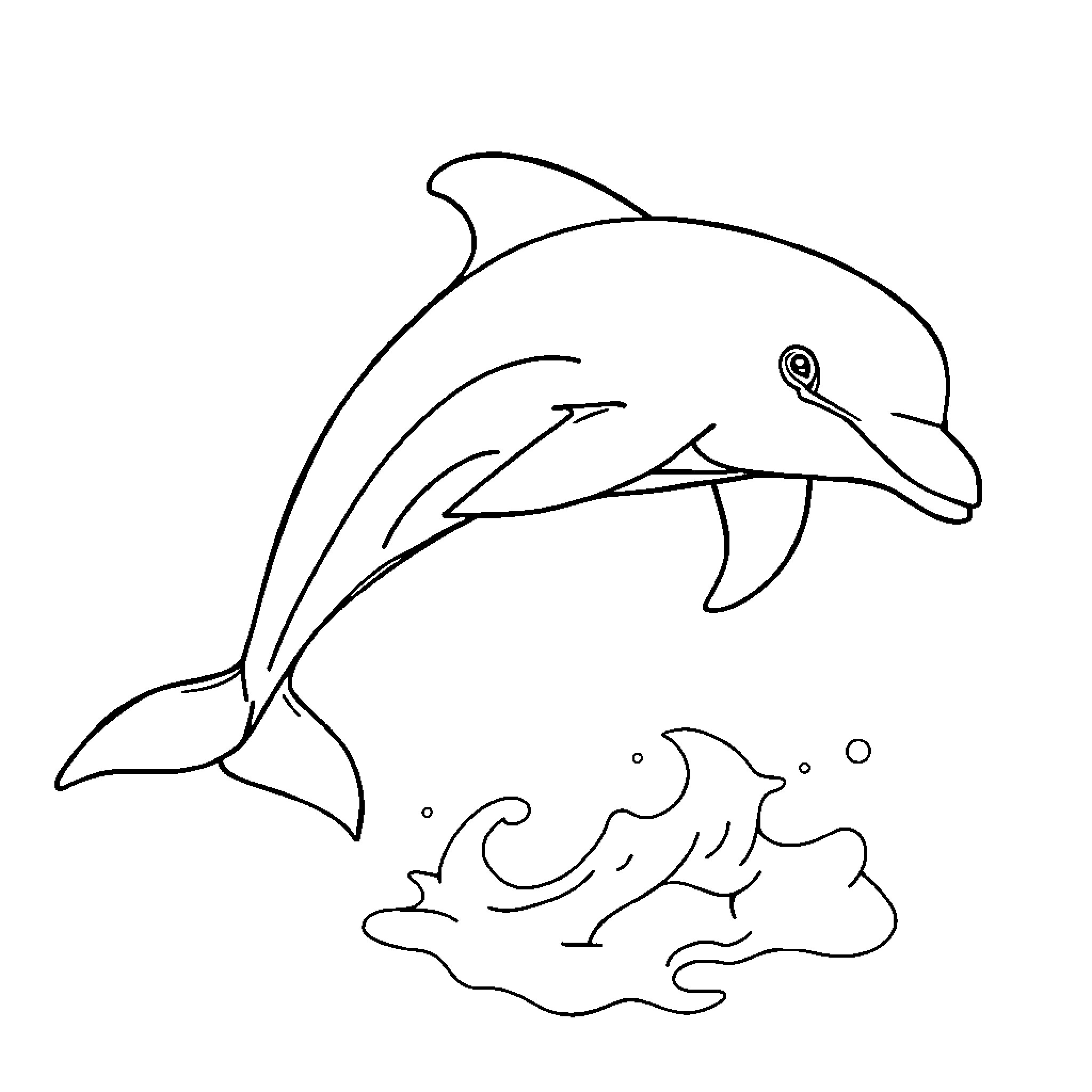 Dolphin jumping out of the waves Coloring Page (free black-and-white line drawing printable PDF for all, from beginners to advanced learners, including children, teens, adults, and seniors)