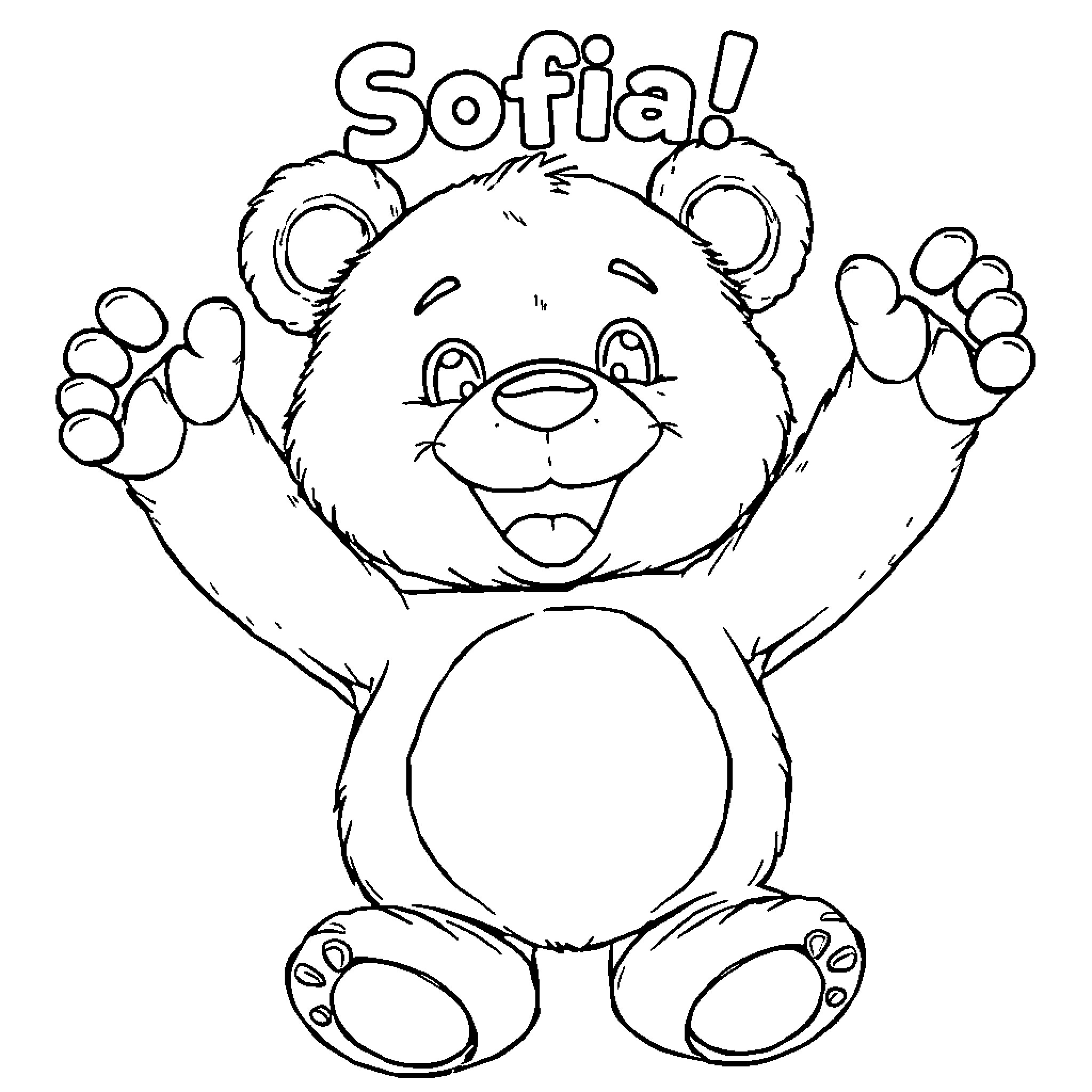 Teddy Bear Greeting Happily Coloring Page (free black-and-white line drawing printable PDF for all, from beginners to advanced learners, including children, teens, adults, and seniors)