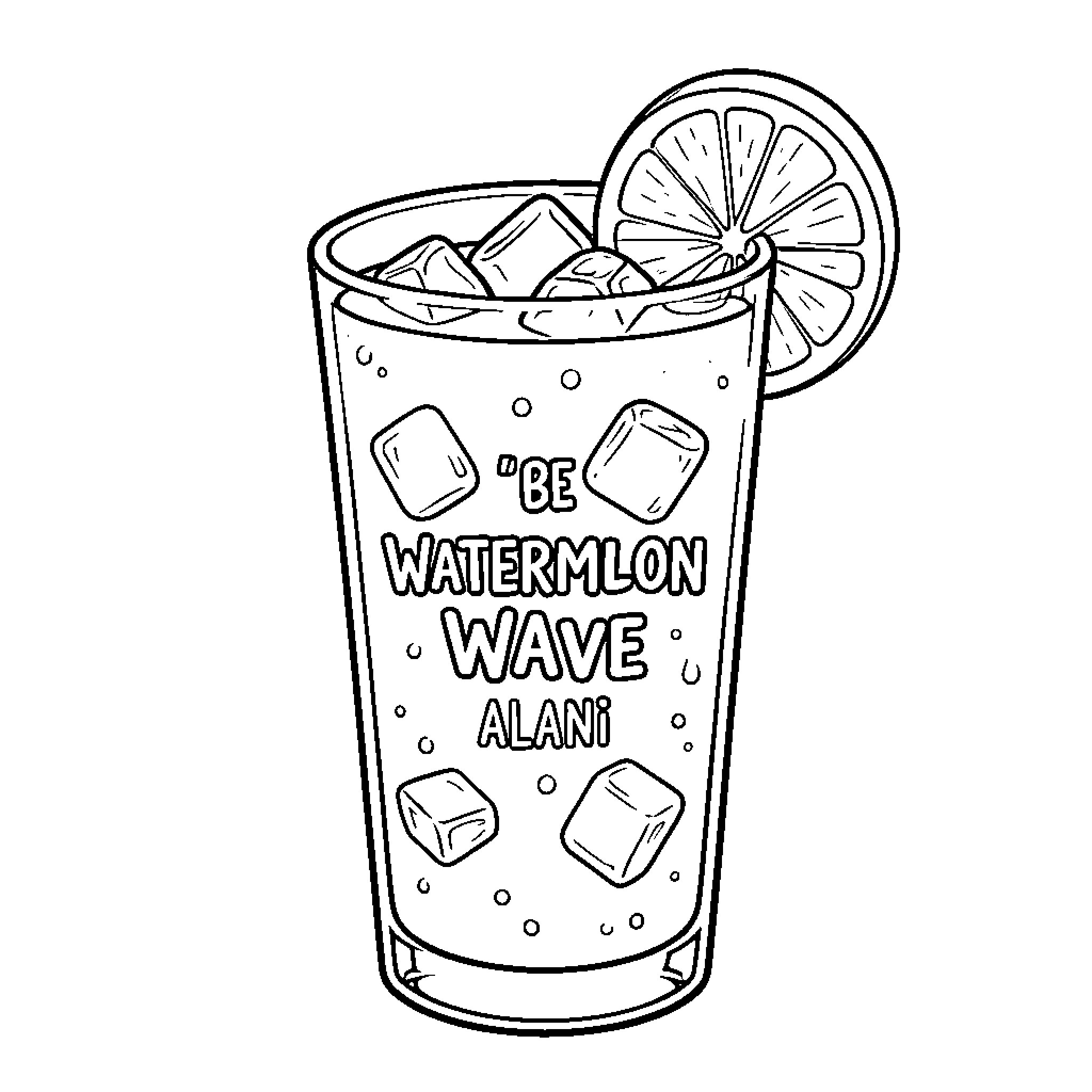 Watermelon themed refreshing drink with ice and lime Coloring Page (free black-and-white line drawing printable PDF for all, from beginners to advanced learners, including children, teens, adults, and seniors)