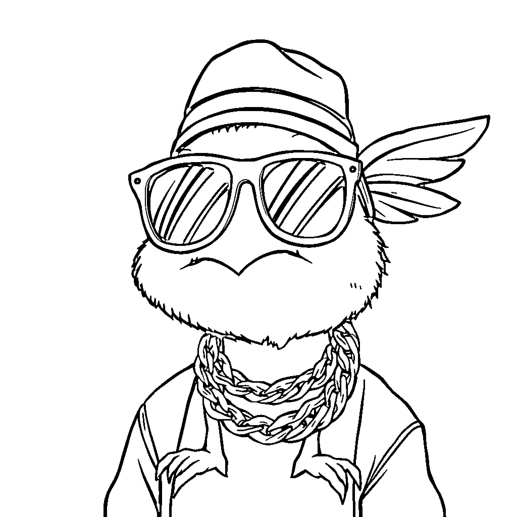 Pat Patrol Cool Creature in Stylish Outfit Coloring Page (free black-and-white line drawing printable PDF for all, from beginners to advanced learners, including children, teens, adults, and seniors)