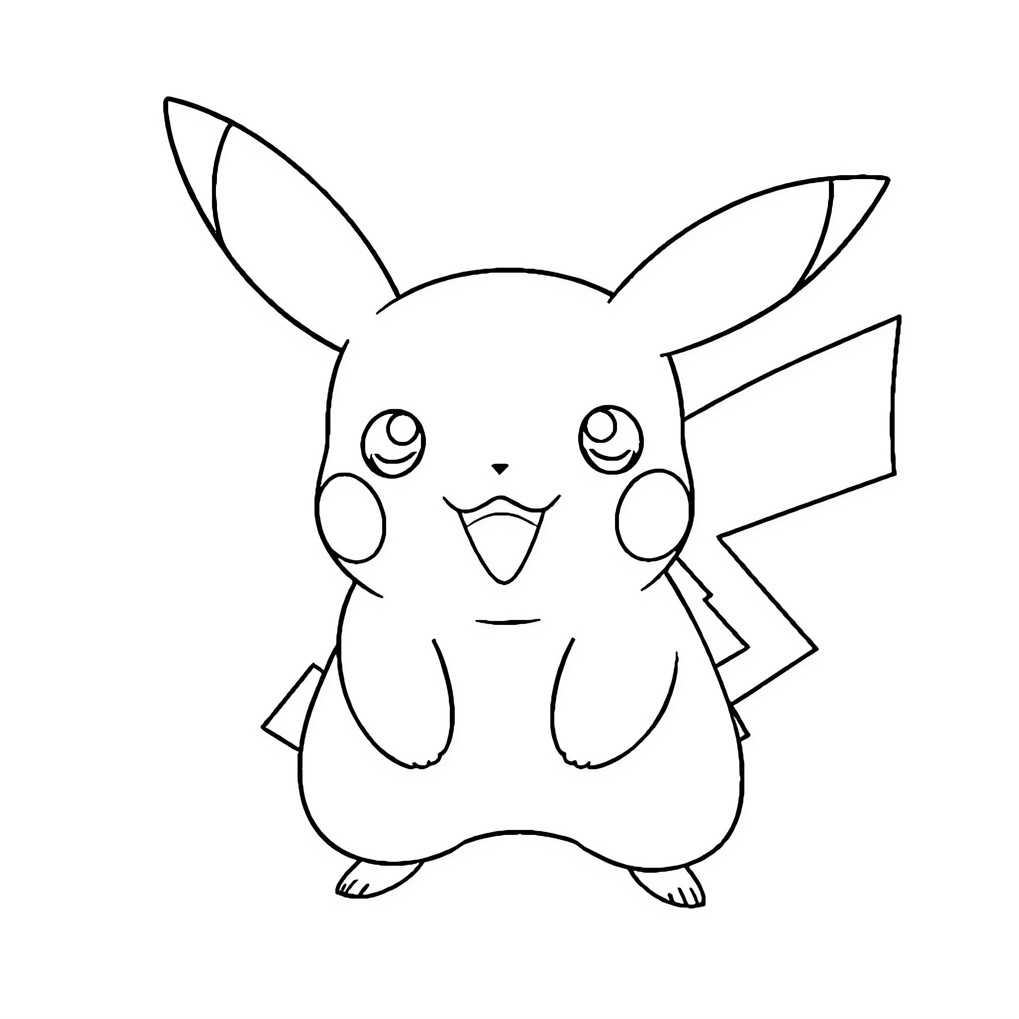 Pikachu in a simple outline drawing Coloring Page (free black-and-white line drawing printable PDF for all, from beginners to advanced learners, including children, teens, adults, and seniors)