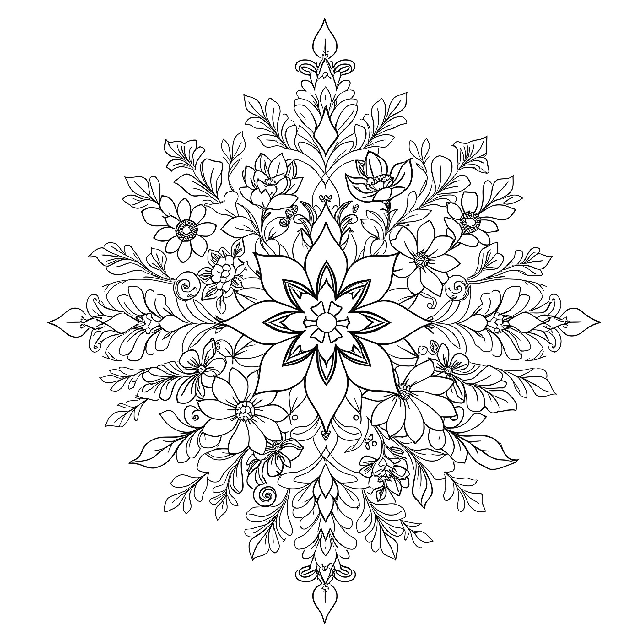 Embroidery of Intricate Floral Patterns Coloring Page (free black-and-white line drawing printable PDF for all, from beginners to advanced learners, including children, teens, adults, and seniors)