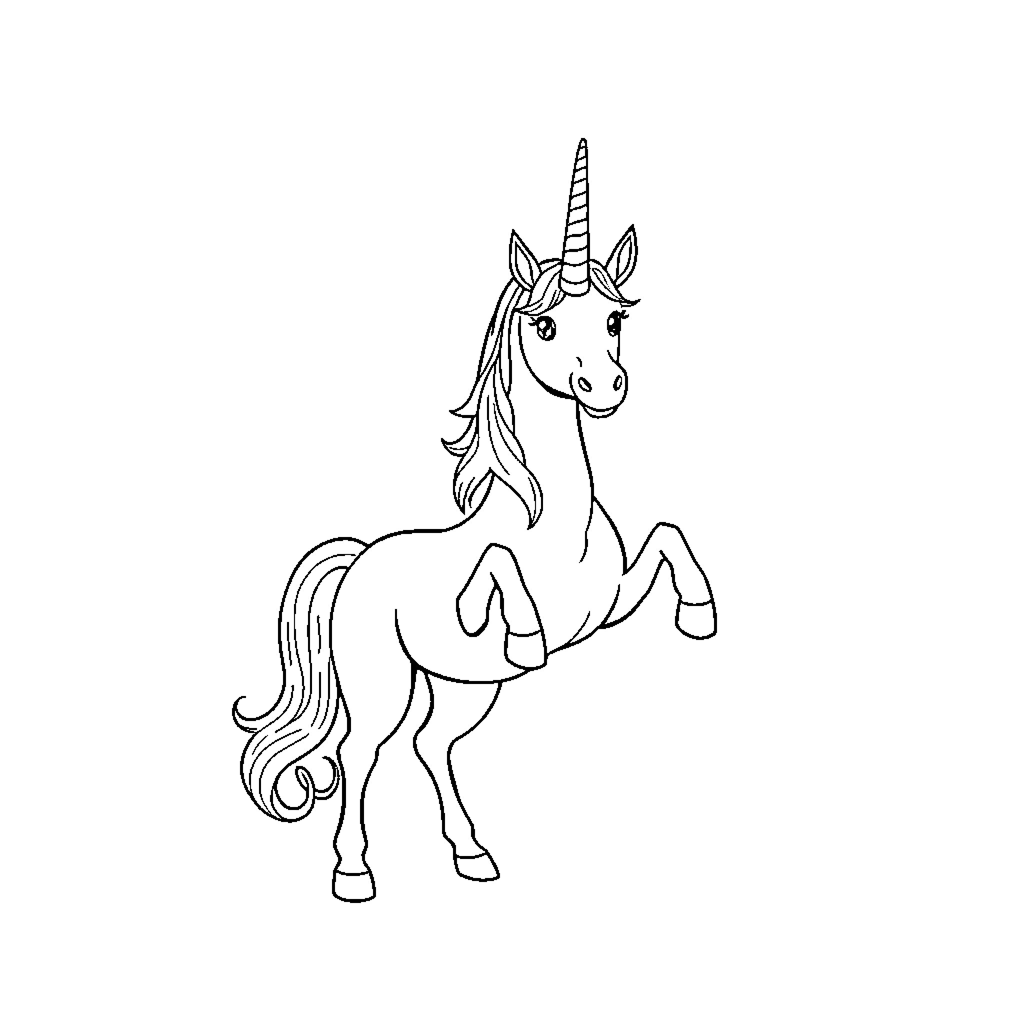 Unicorn jumping with joy Coloring Page (free black-and-white line drawing printable PDF for all, from beginners to advanced learners, including children, teens, adults, and seniors)