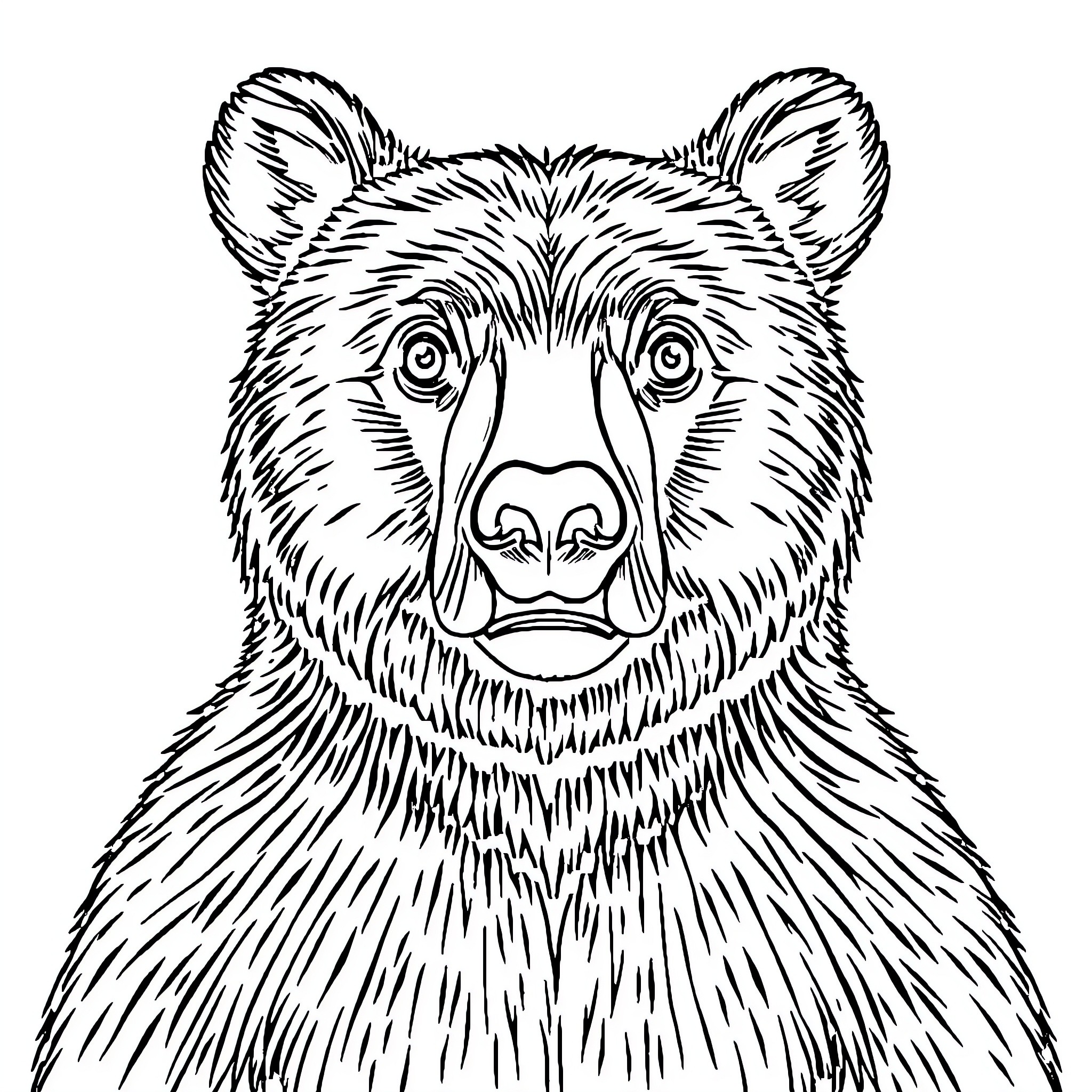 Bear gazing curiously at the viewer Coloring Page (free black-and-white line drawing printable PDF for all, from beginners to advanced learners, including children, teens, adults, and seniors)