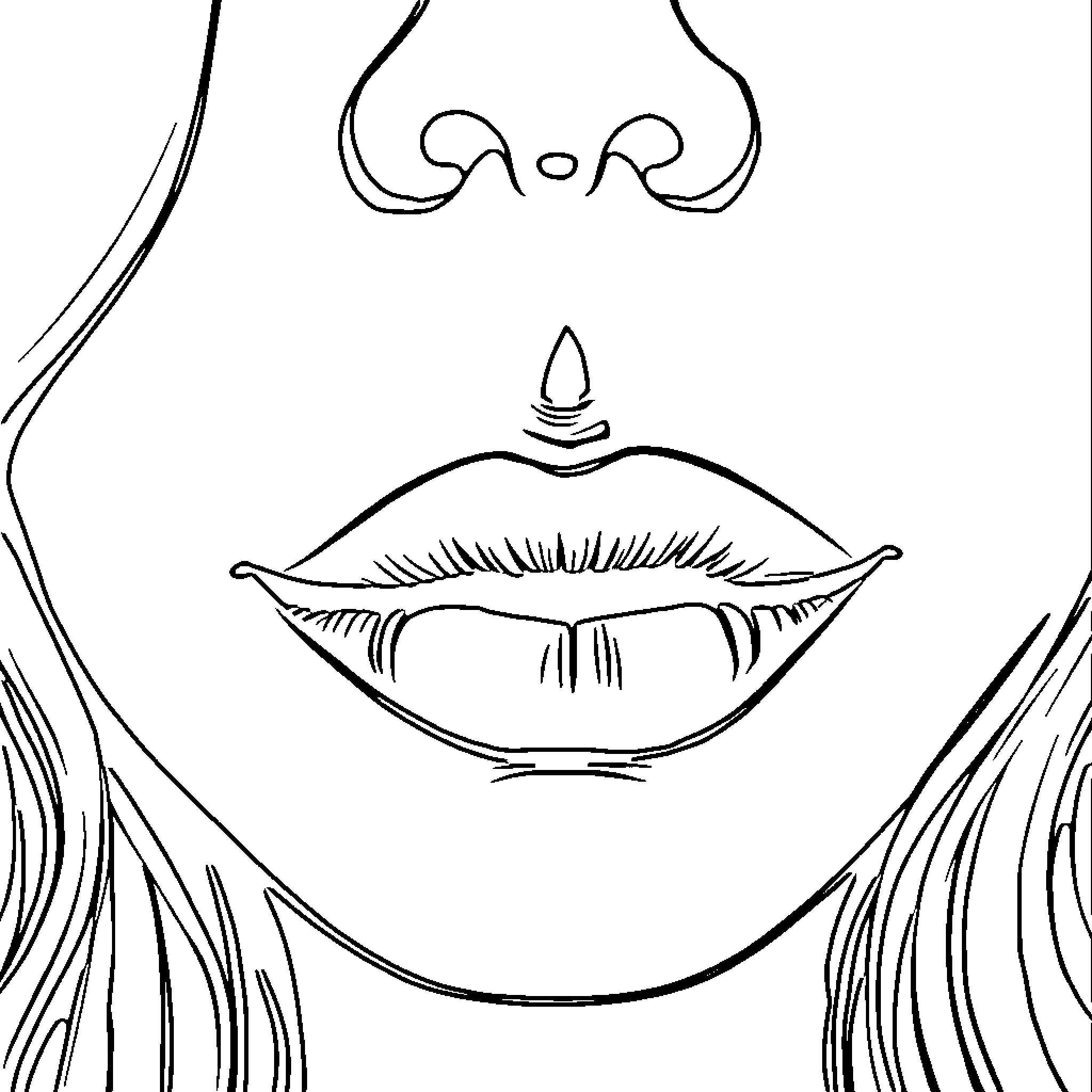 Lips with Intricate Embellishments Coloring Page (free black-and-white line drawing printable PDF for all, from beginners to advanced learners, including children, teens, adults, and seniors)