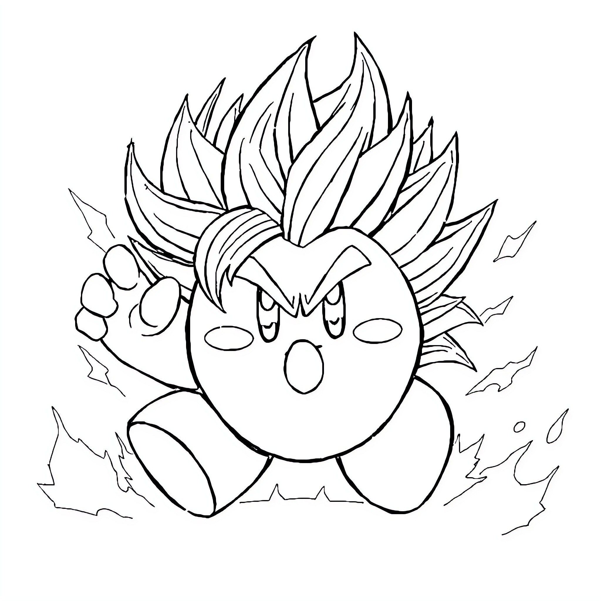 Kirby charging up fiery energy Coloring Page (free black-and-white line drawing printable PDF for all, from beginners to advanced learners, including children, teens, adults, and seniors)