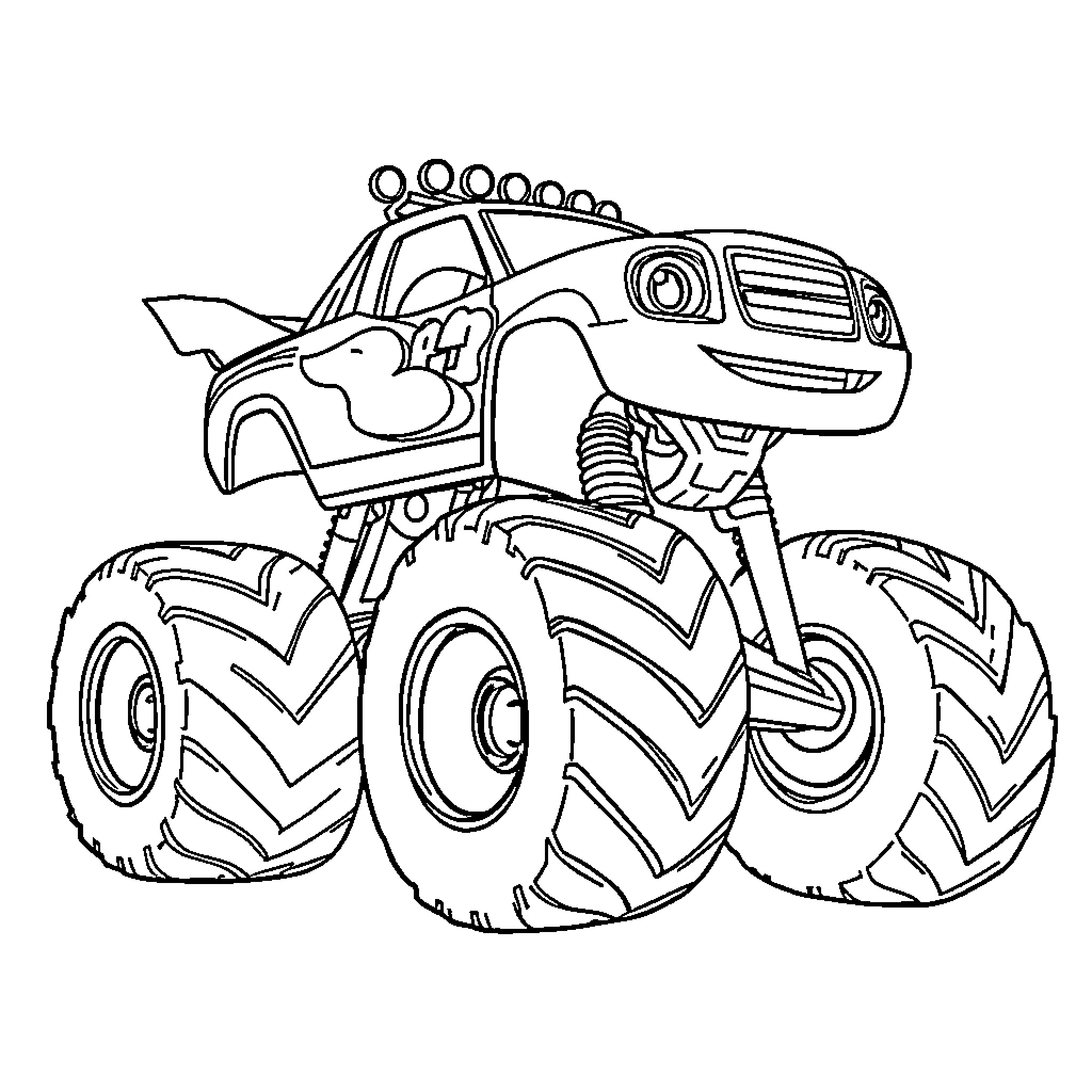 Blaze's Mighty Monster Truck Adventure Coloring Page (free black-and-white line drawing printable PDF for all, from beginners to advanced learners, including children, teens, adults, and seniors)