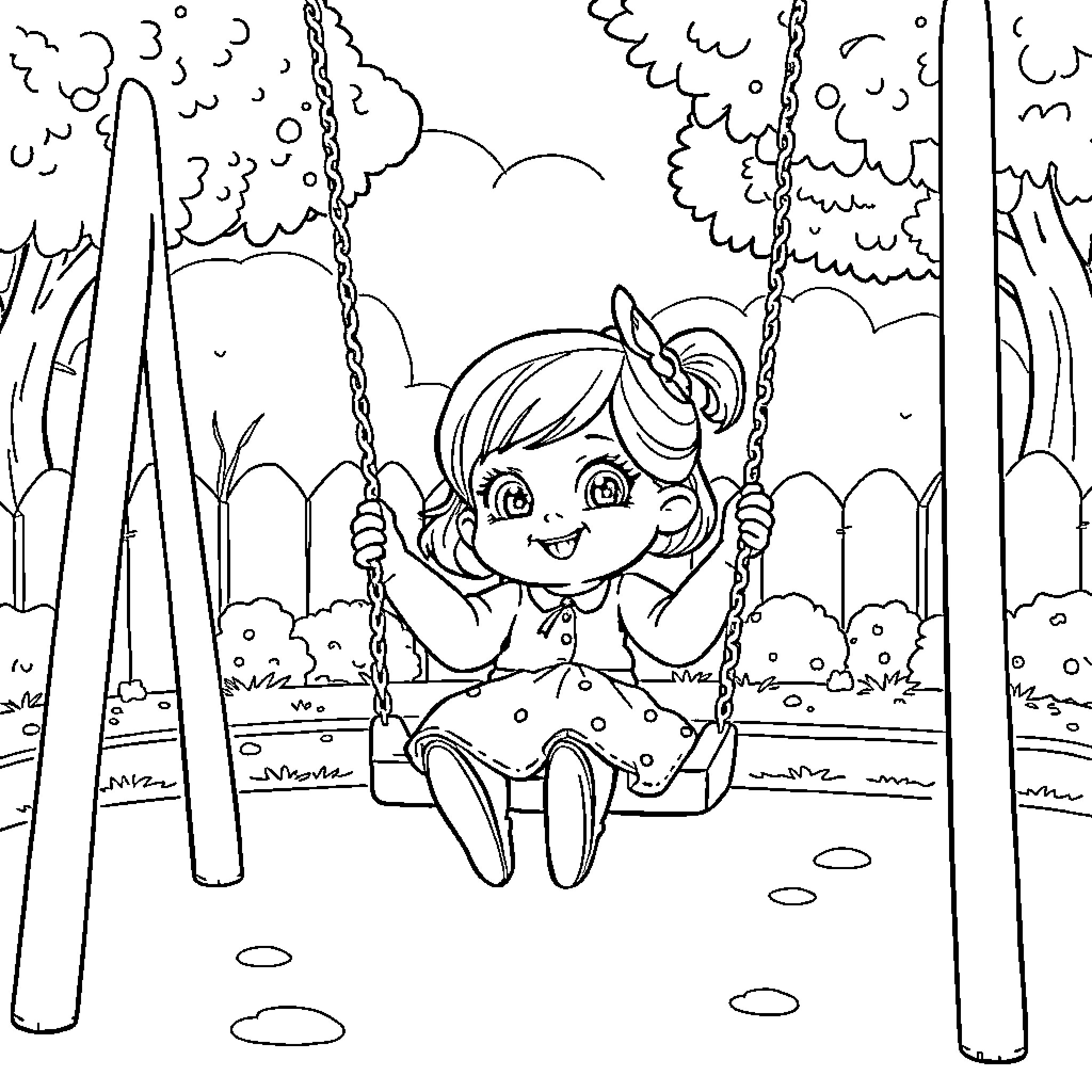 Gaby's Joyful Playground Adventure Coloring Page (free black-and-white line drawing printable PDF for all, from beginners to advanced learners, including children, teens, adults, and seniors)