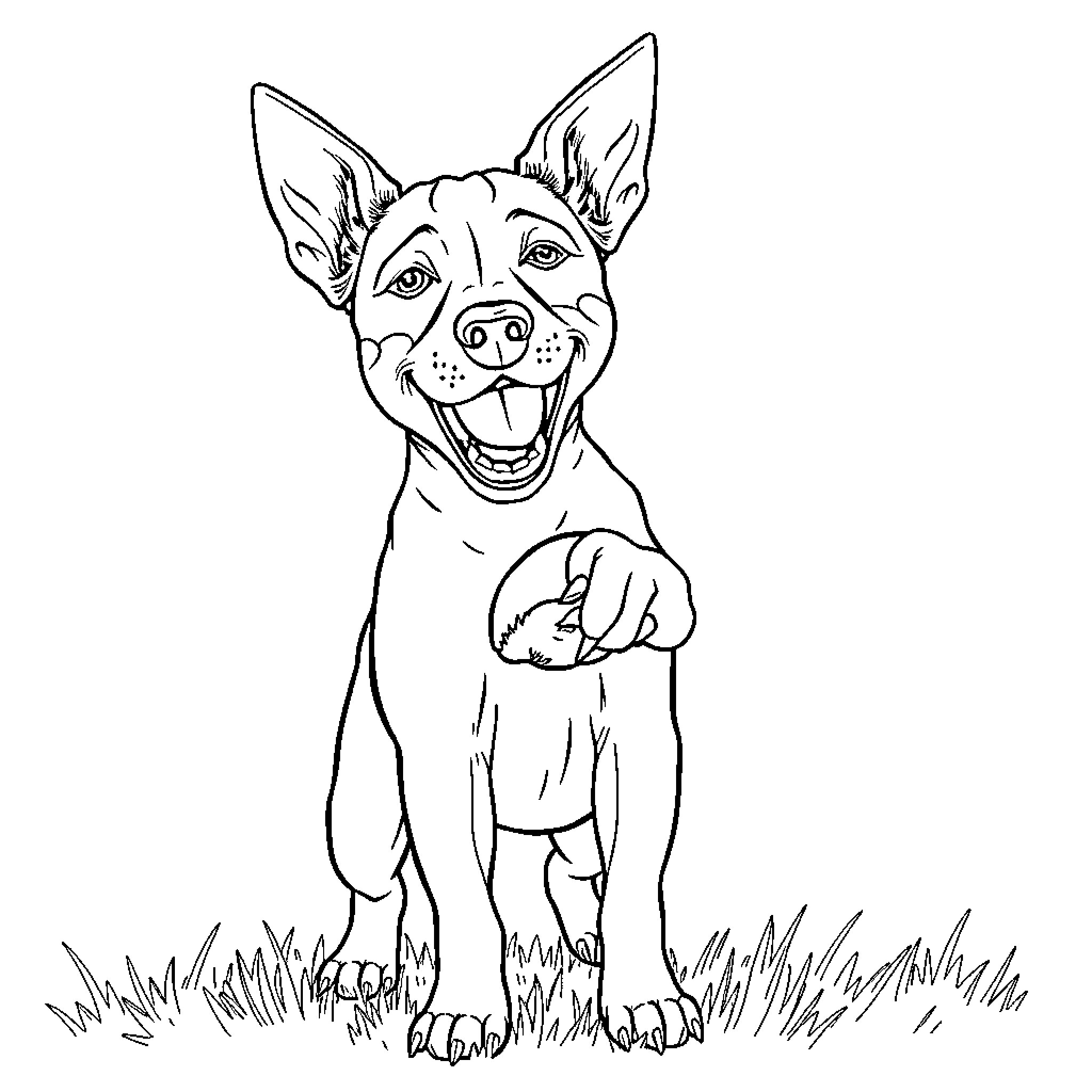 Jack Russell Terrier excitedly exploring outdoors Coloring Page (free black-and-white line drawing printable PDF for all, from beginners to advanced learners, including children, teens, adults, and seniors)