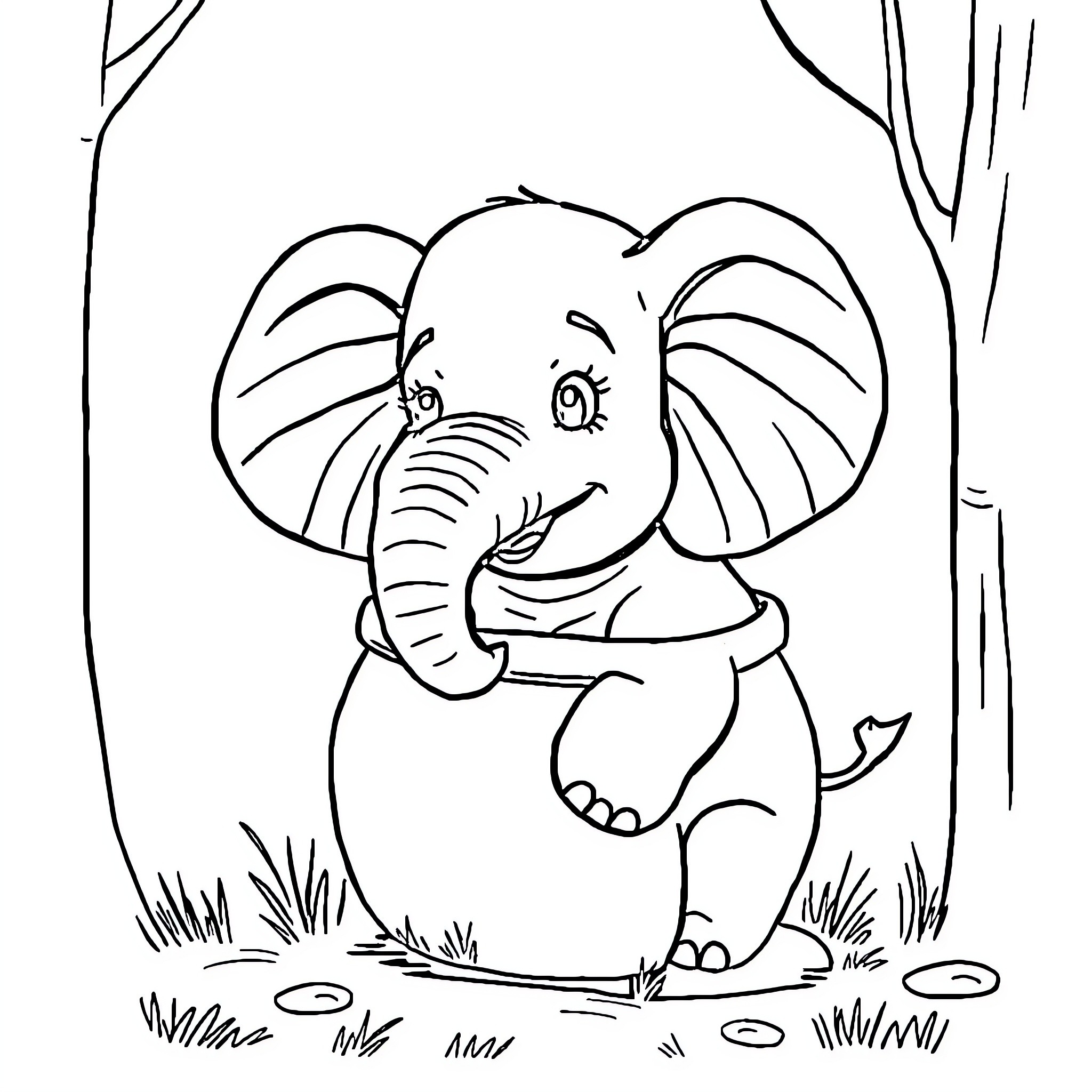 Tchoupi the Elephant's Playful Adventure Coloring Page (free black-and-white line drawing printable PDF for all, from beginners to advanced learners, including children, teens, adults, and seniors)