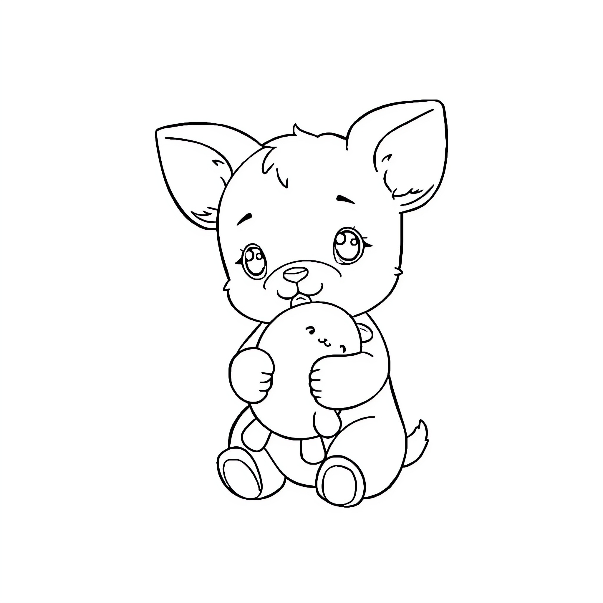 Cinnamoroll cuddling with a plush toy Coloring Page (free black-and-white line drawing printable PDF for all, from beginners to advanced learners, including children, teens, adults, and seniors)