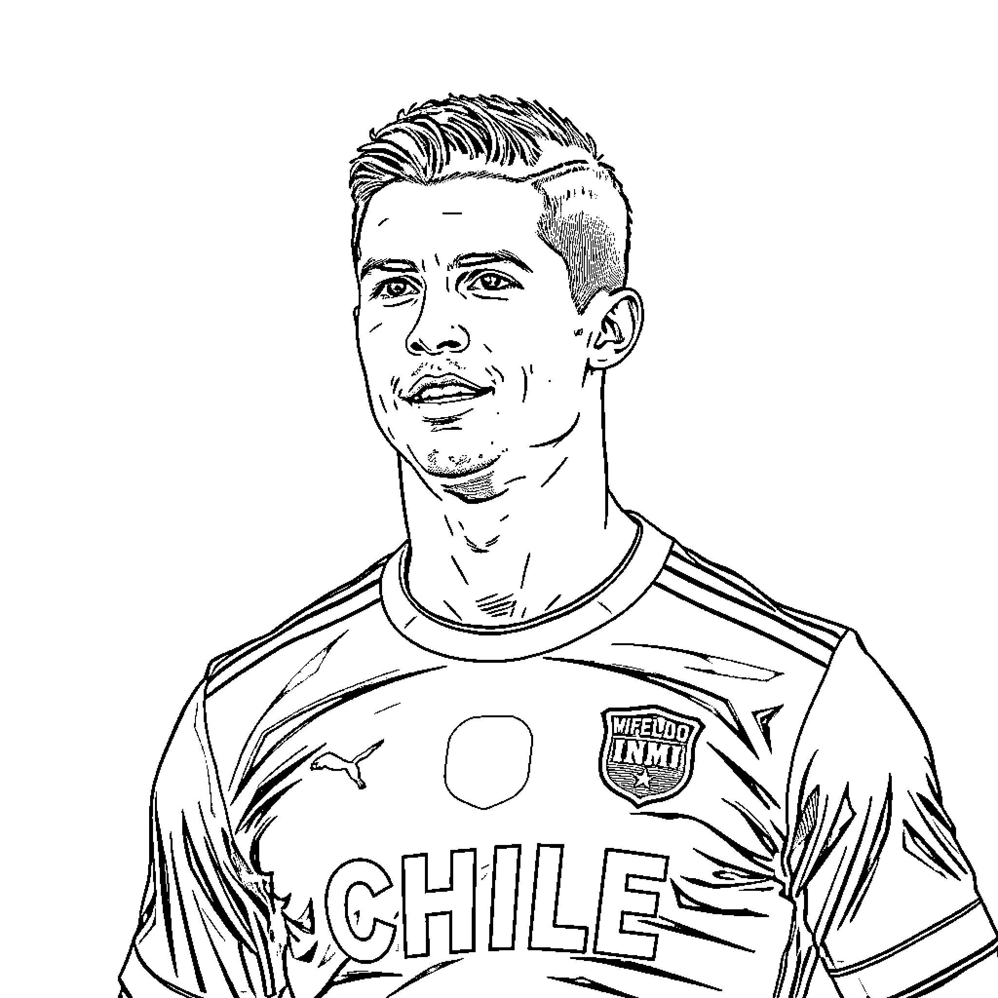 Cristiano Ronaldo in Chile national team uniform Coloring Page (free black-and-white line drawing printable PDF for all, from beginners to advanced learners, including children, teens, adults, and seniors)