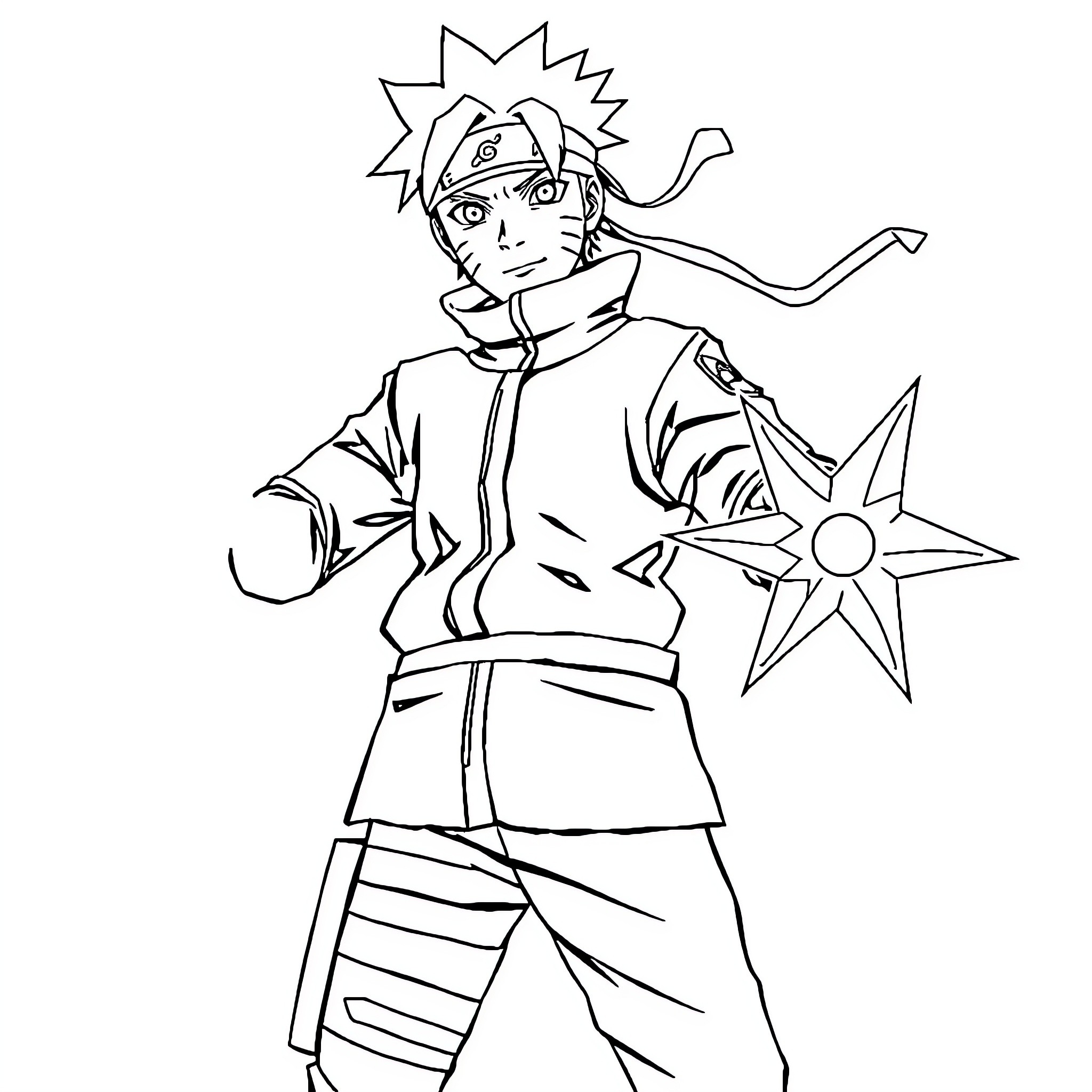 Naruto Ninja in Combat Stance Coloring Page (free black-and-white line drawing printable PDF for all, from beginners to advanced learners, including children, teens, adults, and seniors)