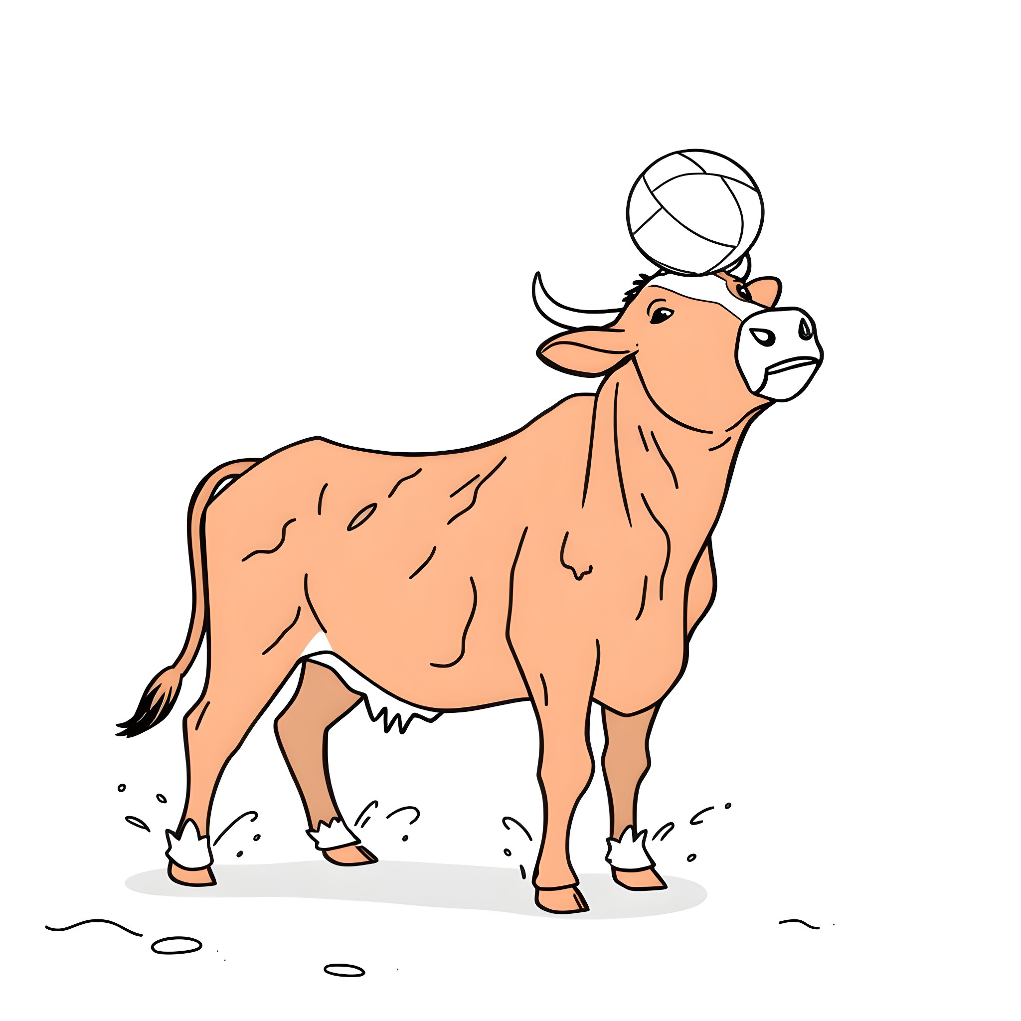 Cow wearing a spinning wheel on its head Coloring Page (free black-and-white line drawing printable PDF for all, from beginners to advanced learners, including children, teens, adults, and seniors)