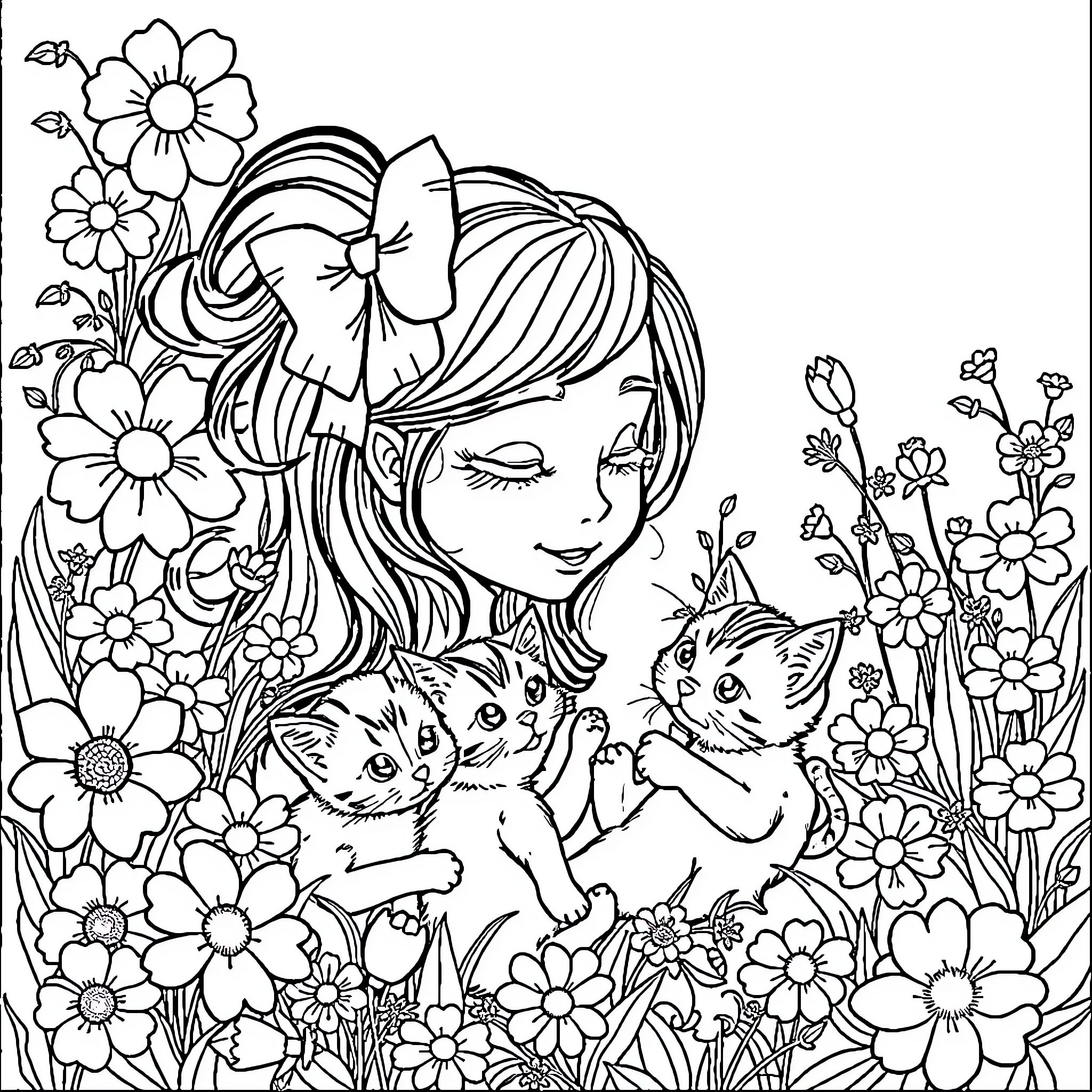 Talia's Enchanted Garden Coloring Page (free black-and-white line drawing printable PDF for all, from beginners to advanced learners, including children, teens, adults, and seniors)