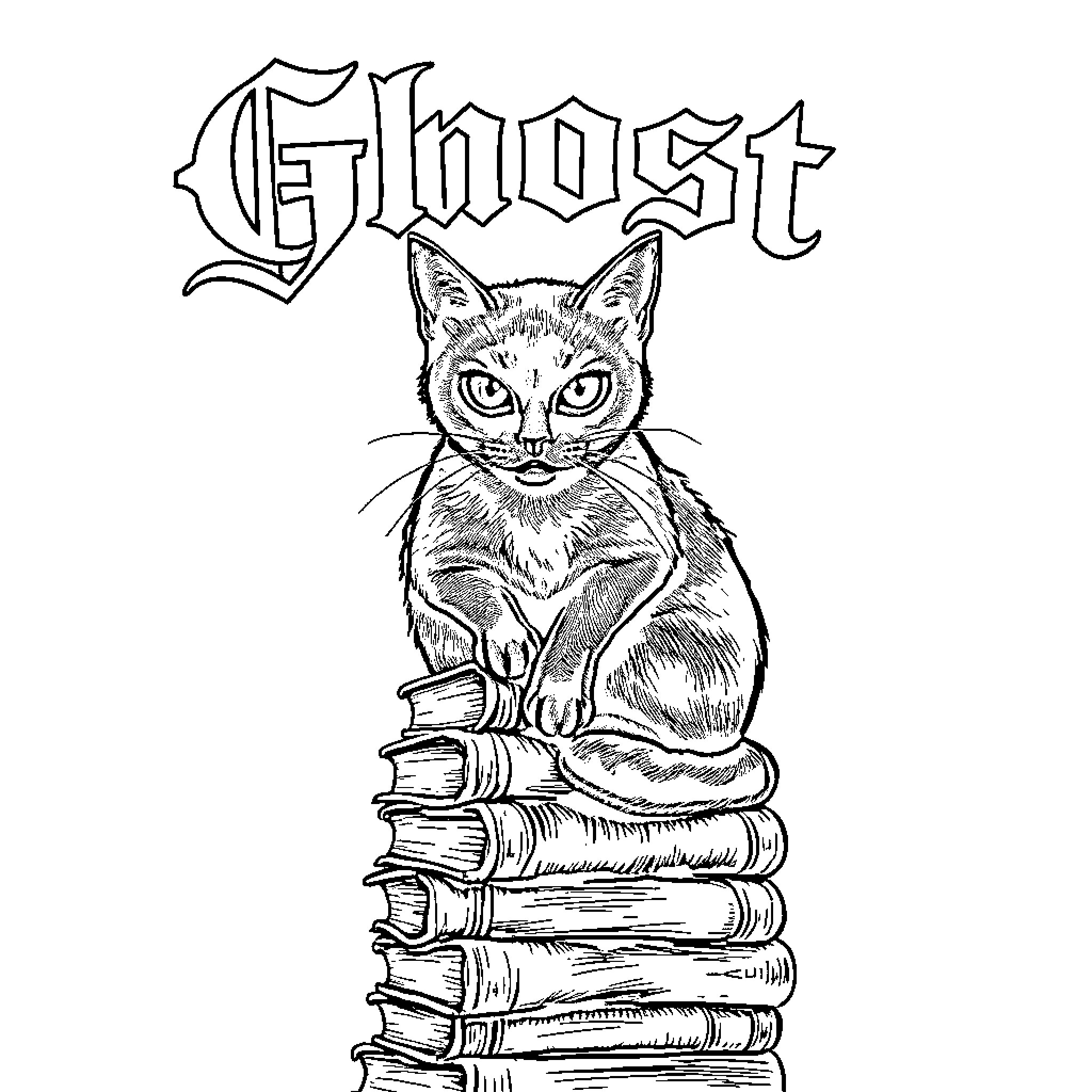 Siamese Cat sitting on top of books Coloring Page (free black-and-white line drawing printable PDF for all, from beginners to advanced learners, including children, teens, adults, and seniors)