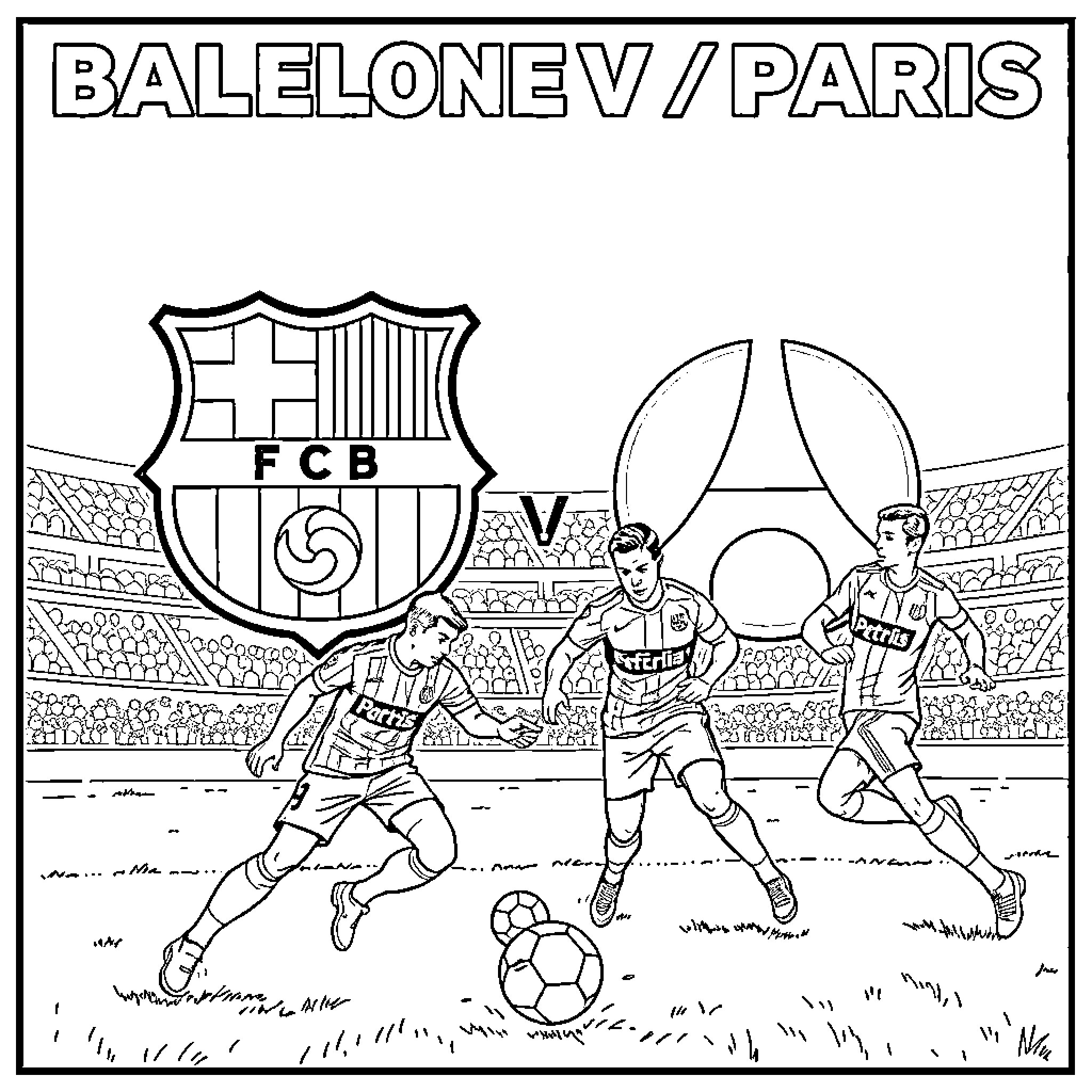 Football players in action on the field Coloring Page (free black-and-white line drawing printable PDF for all, from beginners to advanced learners, including children, teens, adults, and seniors)