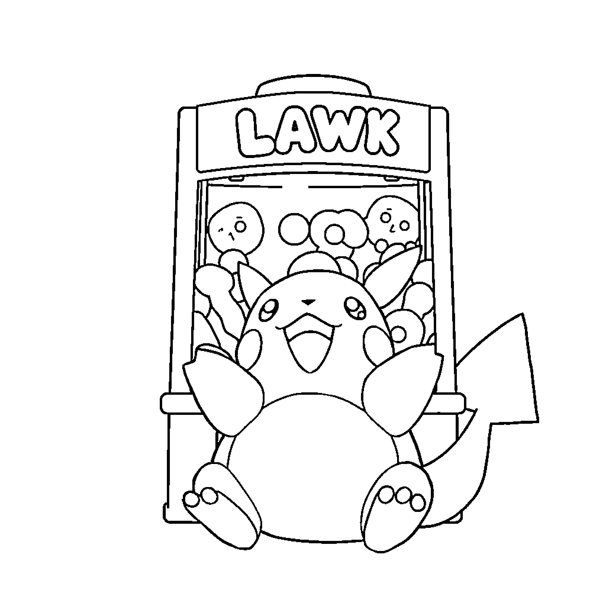 Snorlax in a Claw Machine Coloring Page (free black-and-white line drawing printable PDF for all, from beginners to advanced learners, including children, teens, adults, and seniors)