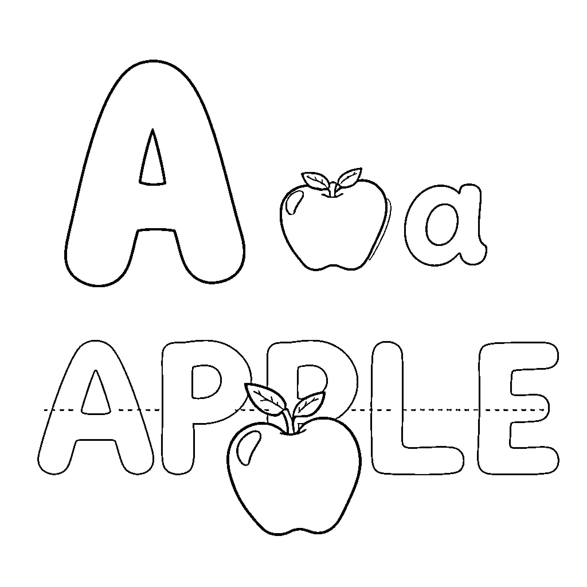 Alphabet with Apple Shapes Coloring Page (free black-and-white line drawing printable PDF for all, from beginners to advanced learners, including children, teens, adults, and seniors)
