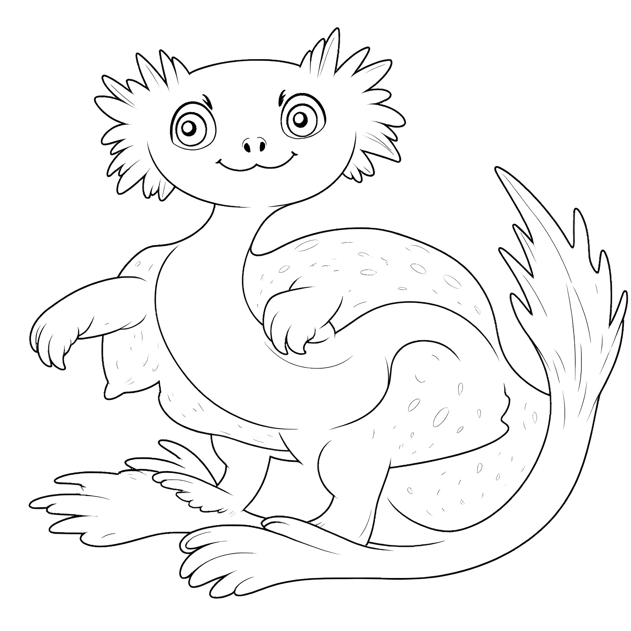 Axolotl playfully exploring its environment Coloring Page (free black-and-white line drawing printable PDF for all, from beginners to advanced learners, including children, teens, adults, and seniors)