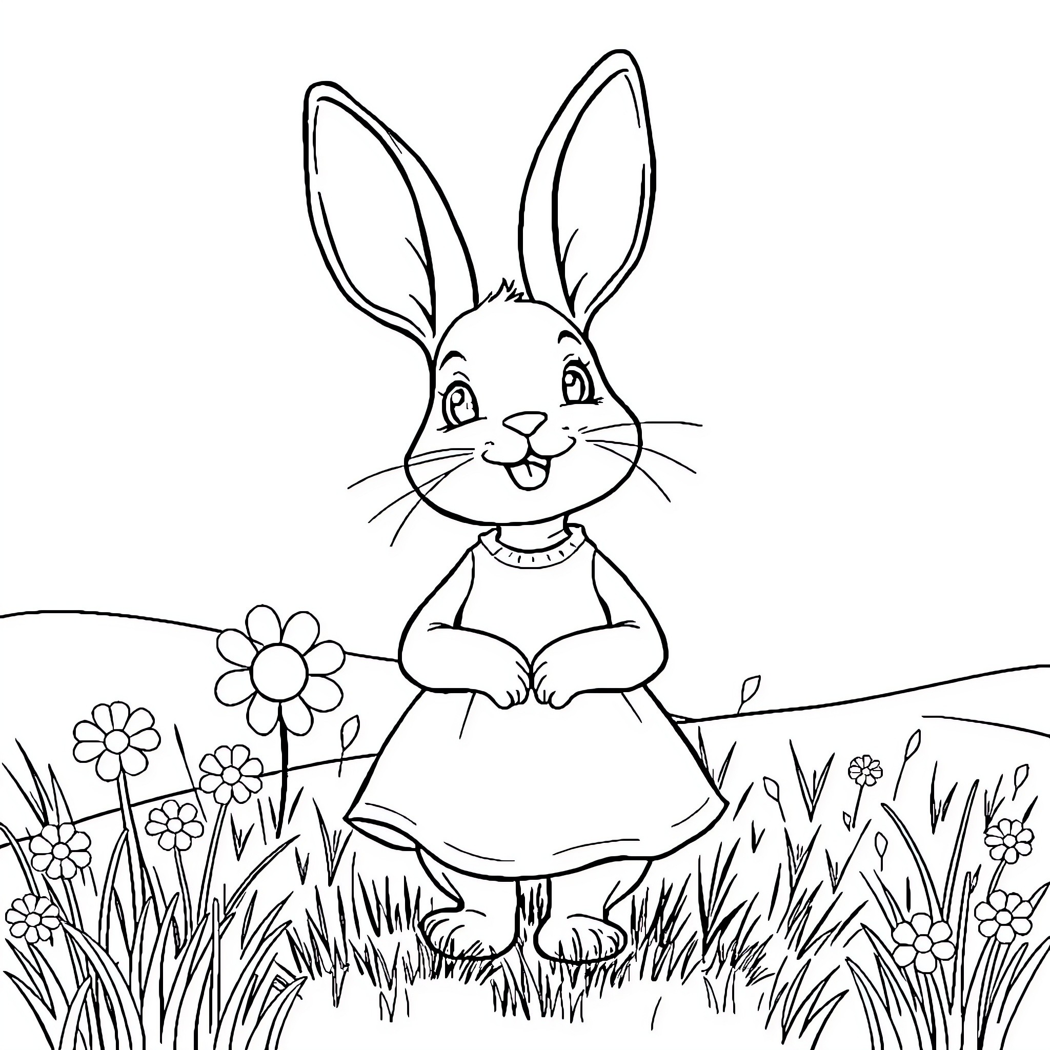 Nijntje enjoying a spring day in the meadow Coloring Page (free black-and-white line drawing printable PDF for all, from beginners to advanced learners, including children, teens, adults, and seniors)