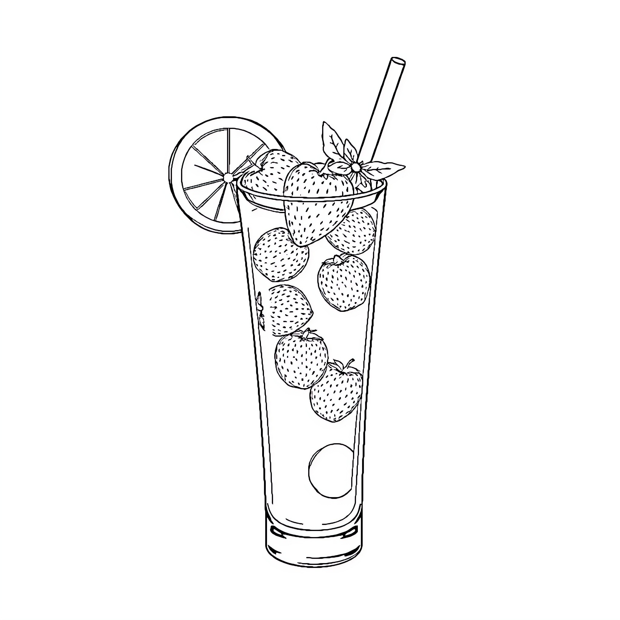 Lemonade with Fresh Fruit and Ice Coloring Page (free black-and-white line drawing printable PDF for all, from beginners to advanced learners, including children, teens, adults, and seniors)