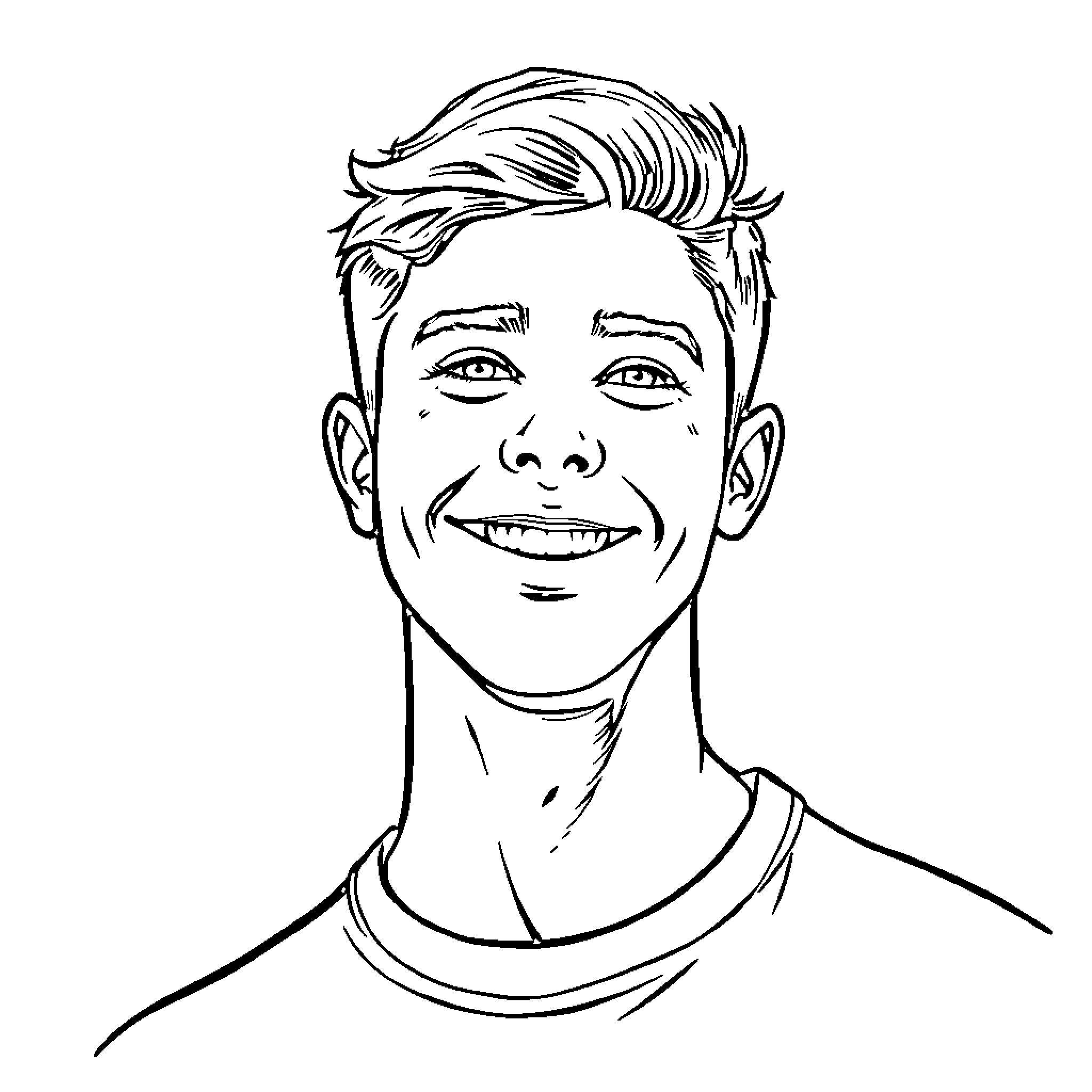 Adam Gallivan's Friendly Facial Expression Coloring Page (free black-and-white line drawing printable PDF for all, from beginners to advanced learners, including children, teens, adults, and seniors)