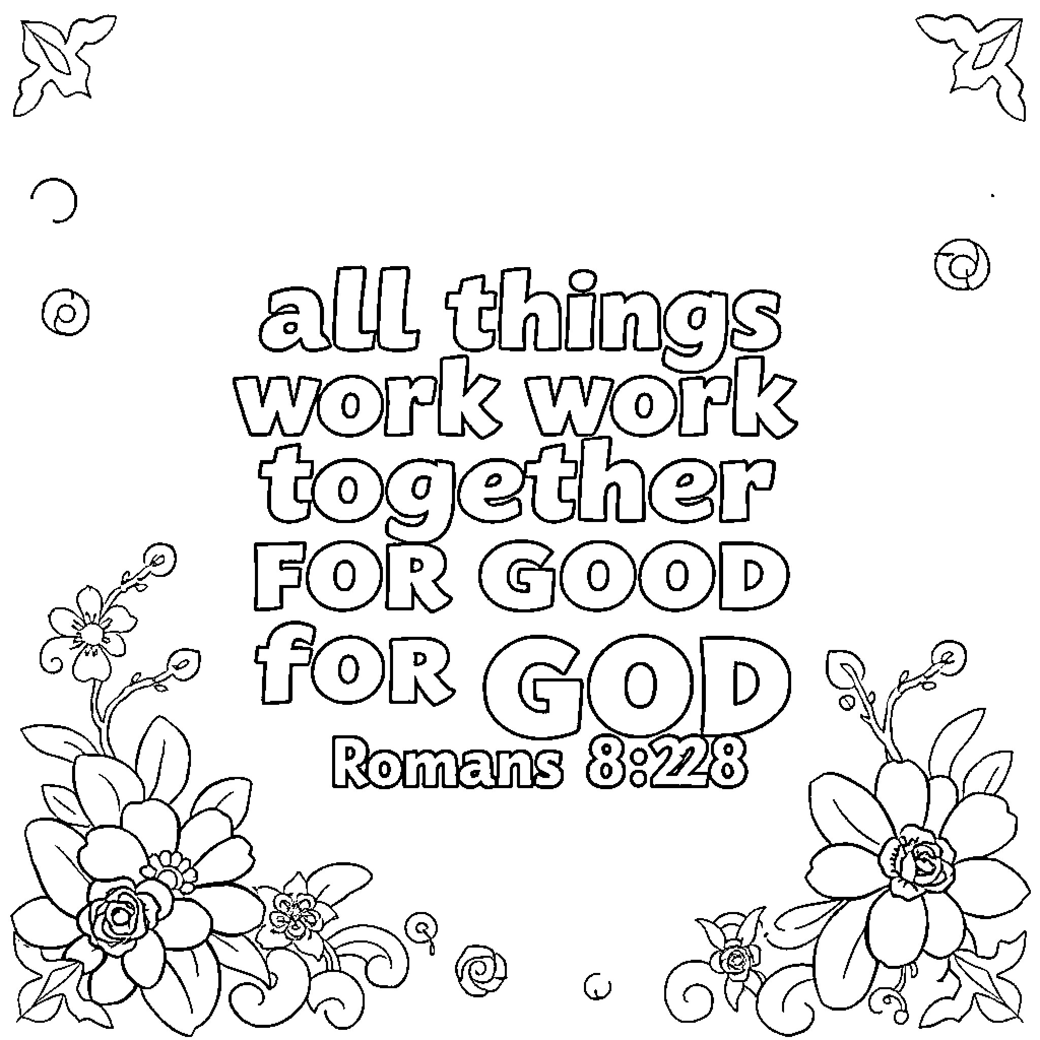 Bible Verse with Floral Elements and Inspirational Message Coloring Page (free black-and-white line drawing printable PDF for all, from beginners to advanced learners, including children, teens, adults, and seniors)
