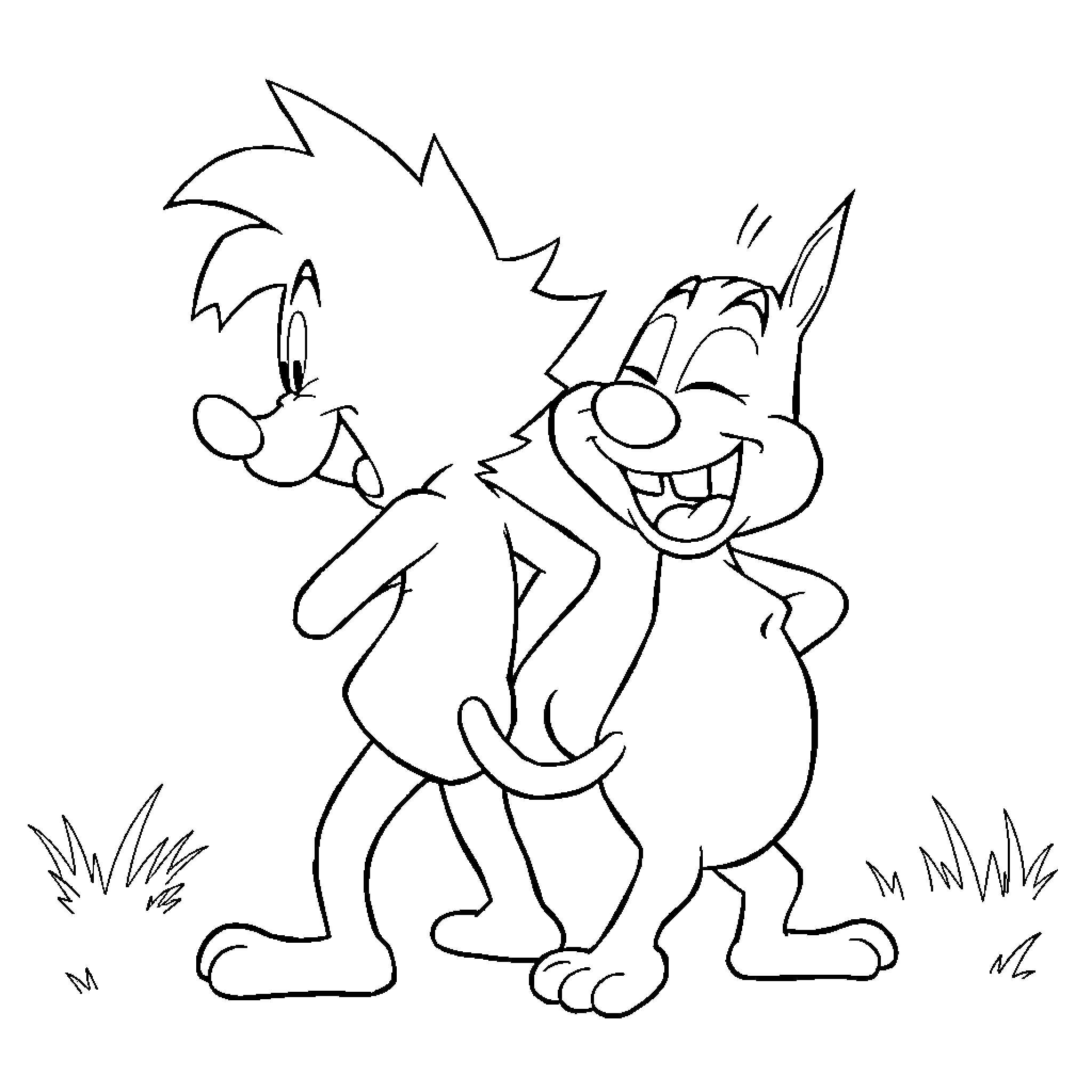 Ren and Stimpy goofing around happily Coloring Page (free black-and-white line drawing printable PDF for all, from beginners to advanced learners, including children, teens, adults, and seniors)