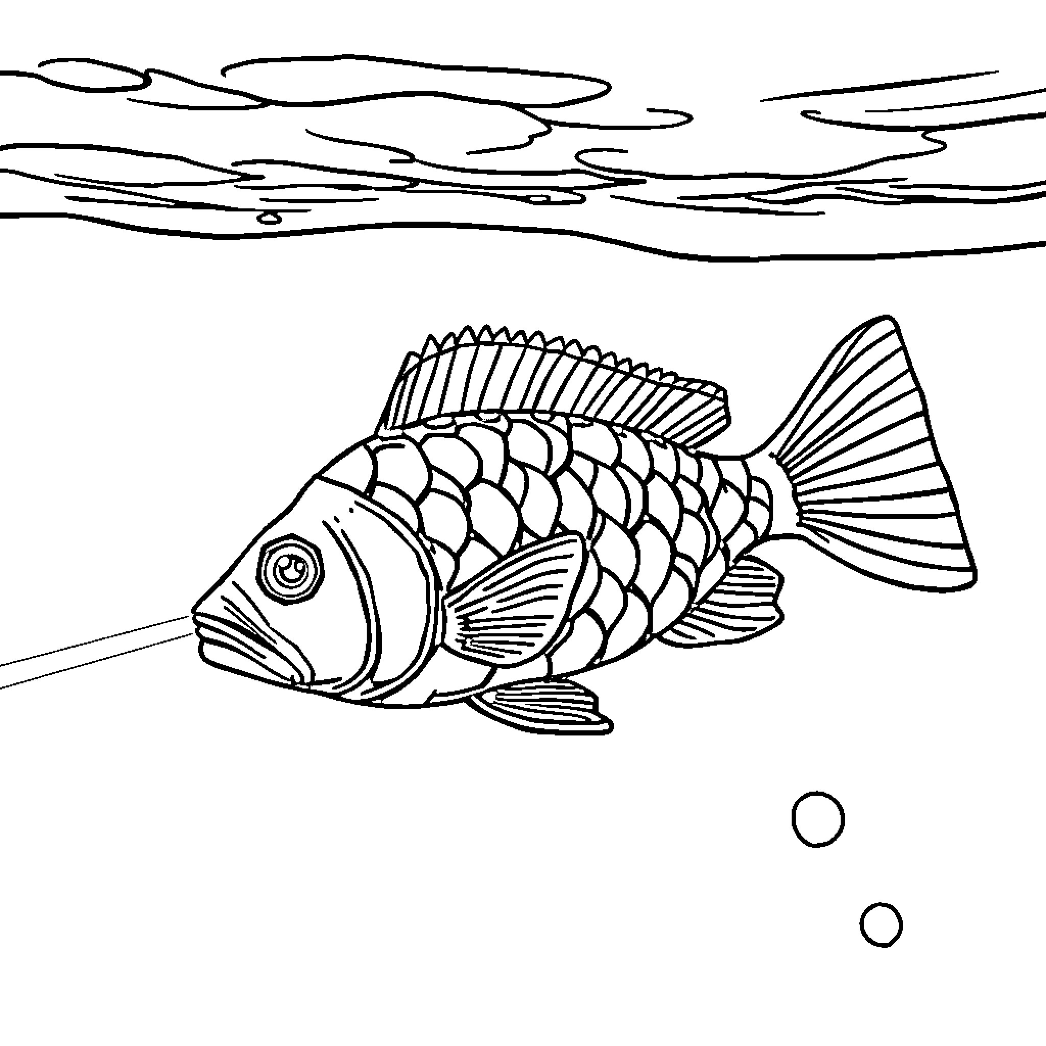 Laser Fish swimming in the ocean Coloring Page (free black-and-white line drawing printable PDF for all, from beginners to advanced learners, including children, teens, adults, and seniors)