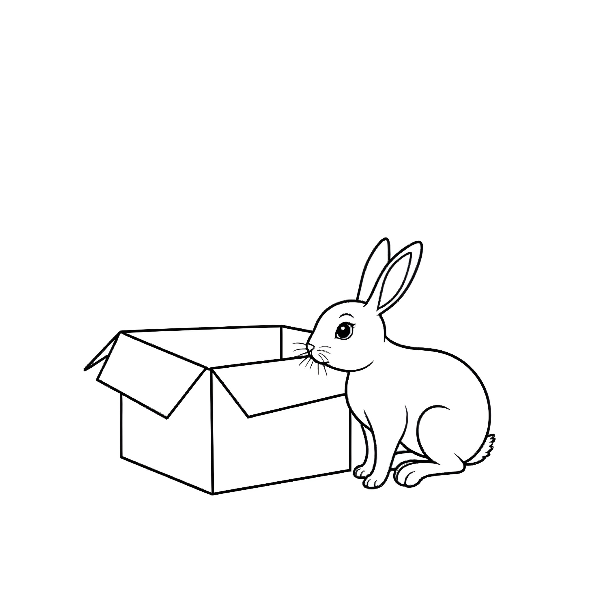 Rabbit in a box Coloring Page (free black-and-white line drawing printable PDF for all, from beginners to advanced learners, including children, teens, adults, and seniors)