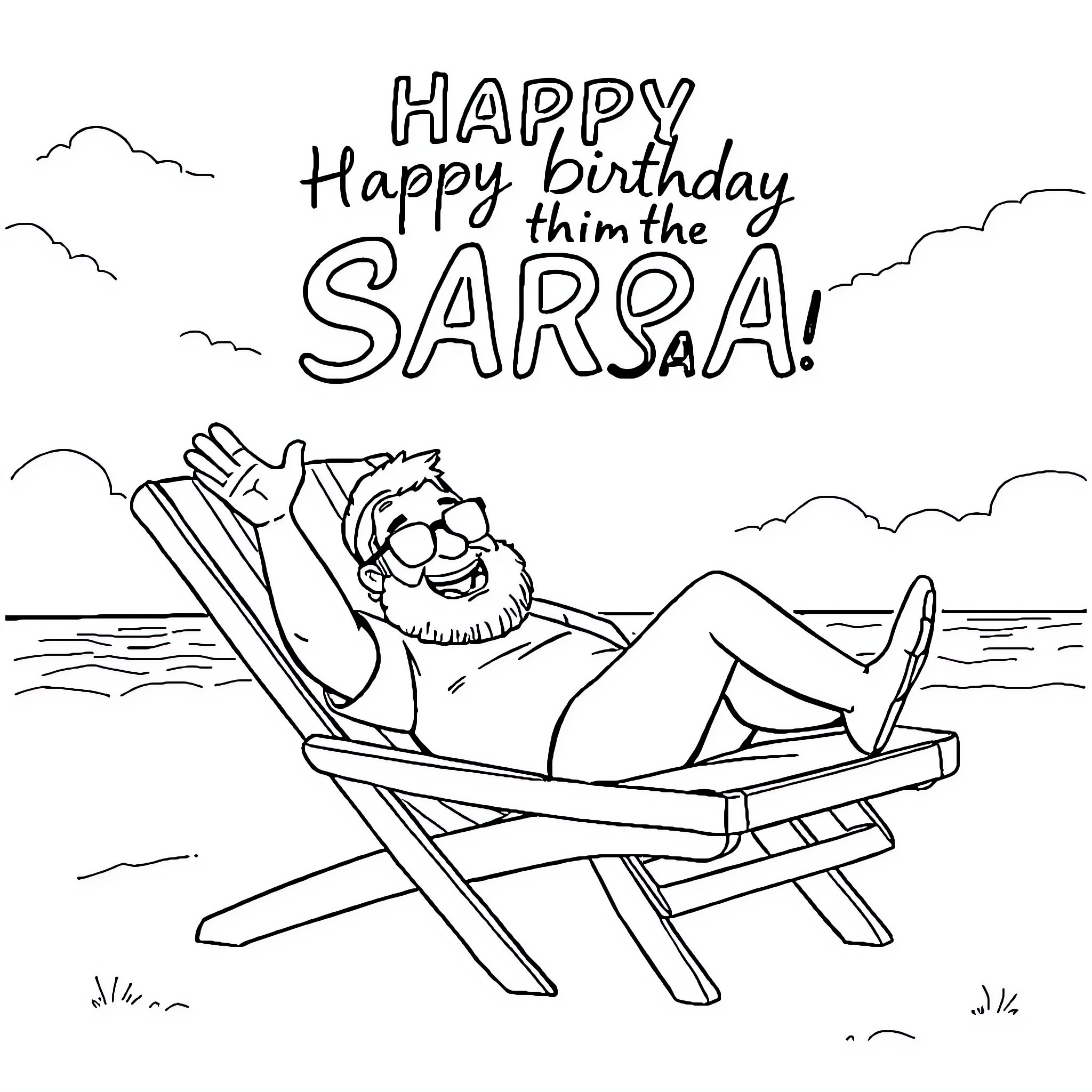 Donal Logue lounging on a beach chair Coloring Page (free black-and-white line drawing printable PDF for all, from beginners to advanced learners, including children, teens, adults, and seniors)