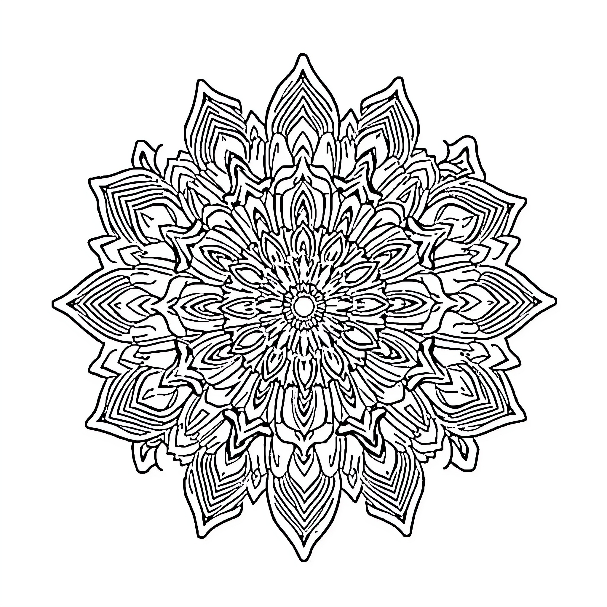 Mandalas with intricate floral patterns Coloring Page (free black-and-white line drawing printable PDF for all, from beginners to advanced learners, including children, teens, adults, and seniors)