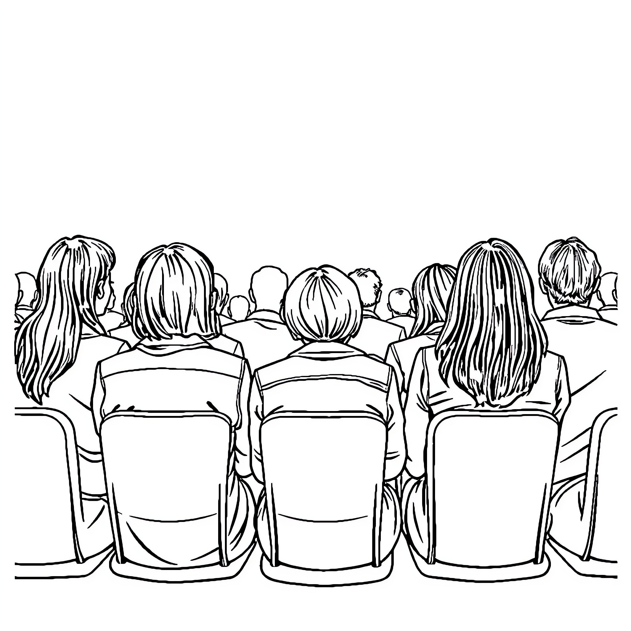 Butts in the Audience Coloring Page (free black-and-white line drawing printable PDF for all, from beginners to advanced learners, including children, teens, adults, and seniors)