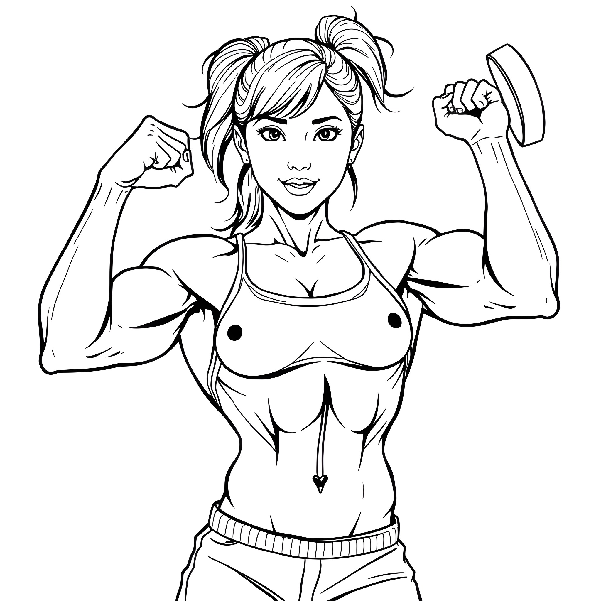 Bodybuilder showing off muscular physique Coloring Page (free black-and-white line drawing printable PDF for all, from beginners to advanced learners, including children, teens, adults, and seniors)