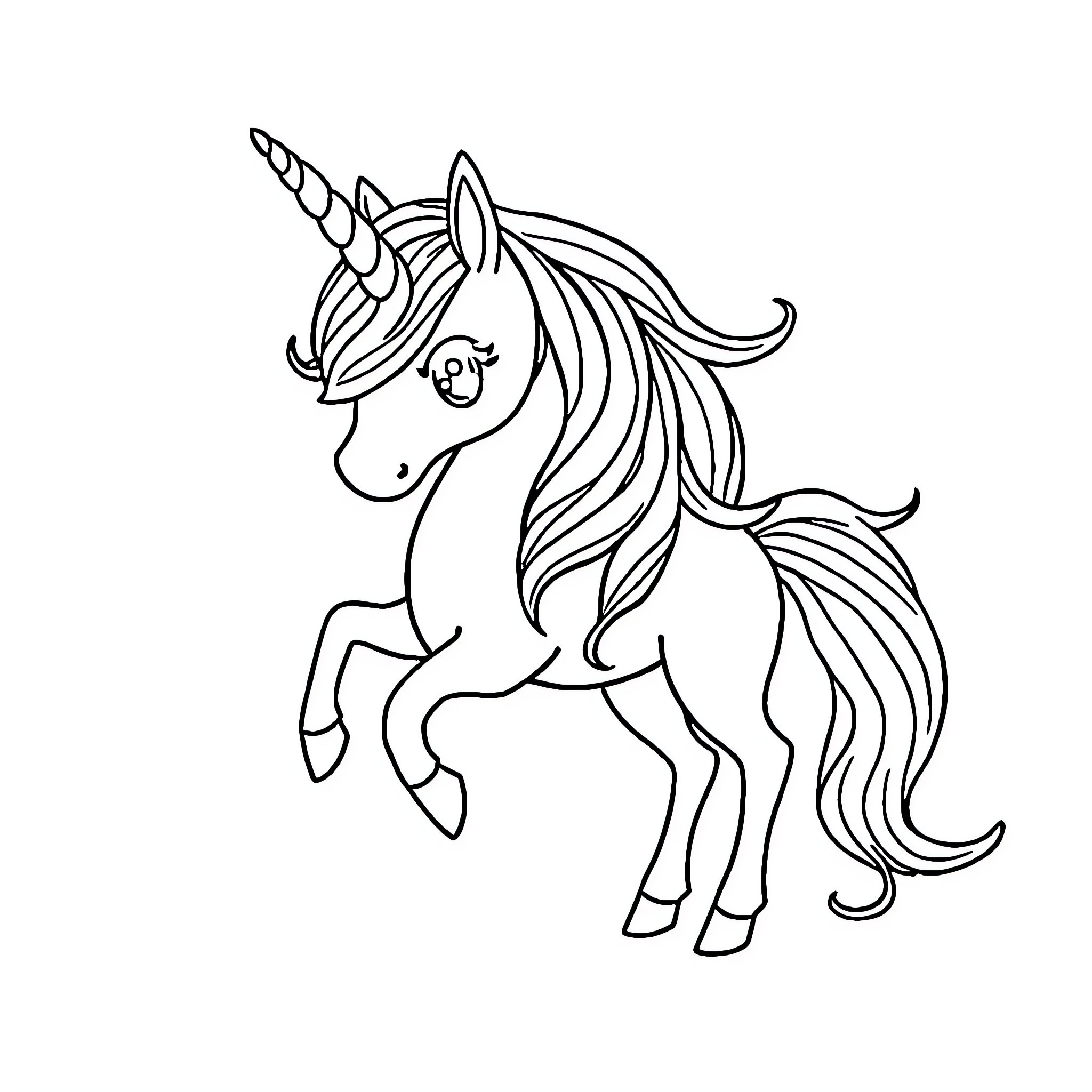 Unicorn Burrito with Flowing Mane and Horn Coloring Page (free black-and-white line drawing printable PDF for all, from beginners to advanced learners, including children, teens, adults, and seniors)