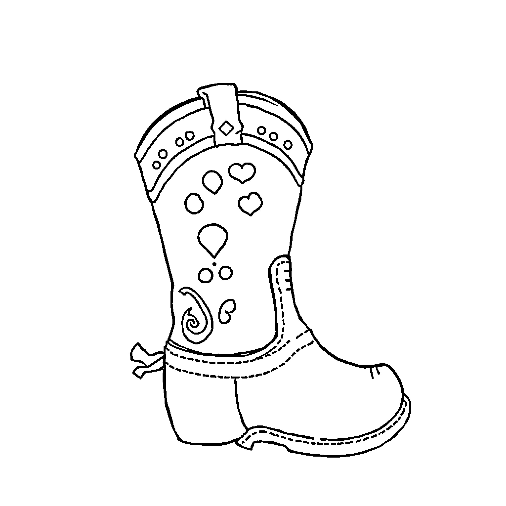 Cowgirl Boot with Decorative Patterns Coloring Page (free black-and-white line drawing printable PDF for all, from beginners to advanced learners, including children, teens, adults, and seniors)