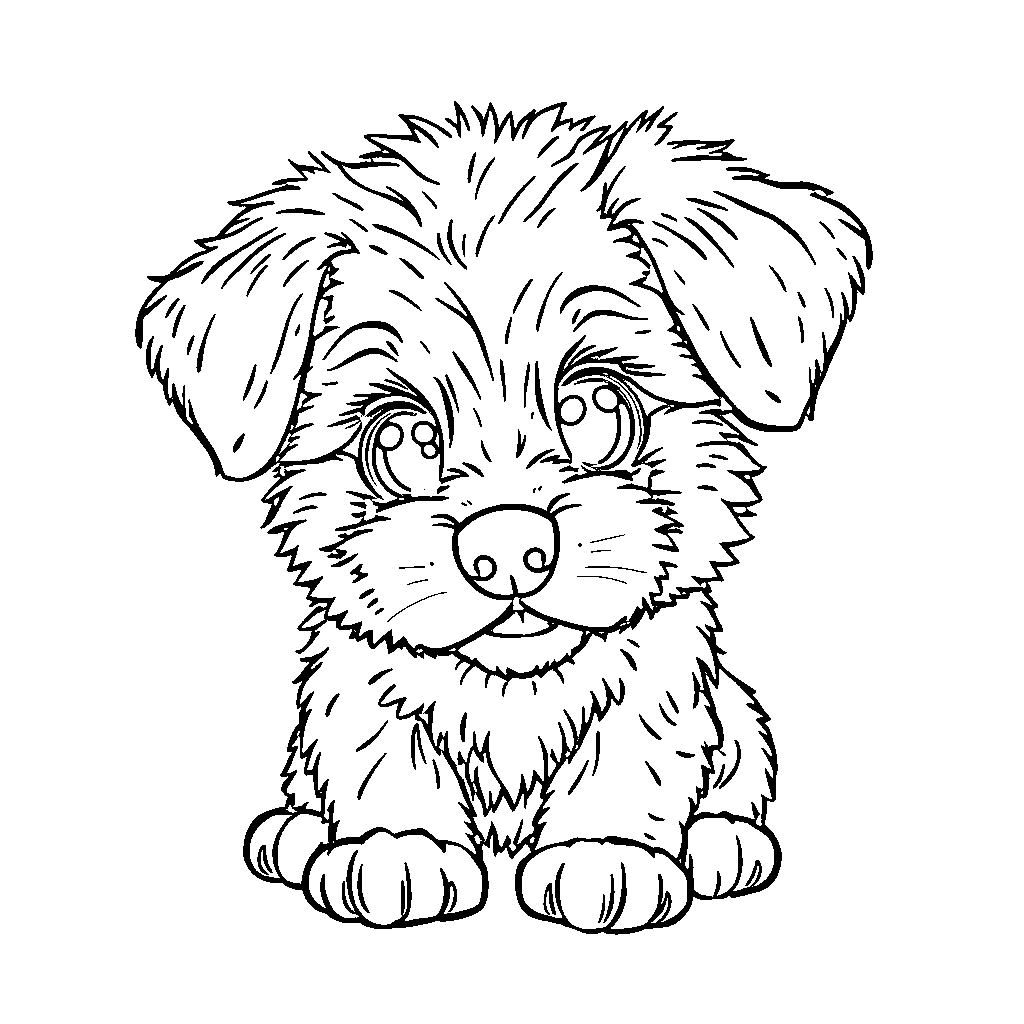 Puppy looking curiously at the viewer Coloring Page (free black-and-white line drawing printable PDF for all, from beginners to advanced learners, including children, teens, adults, and seniors)