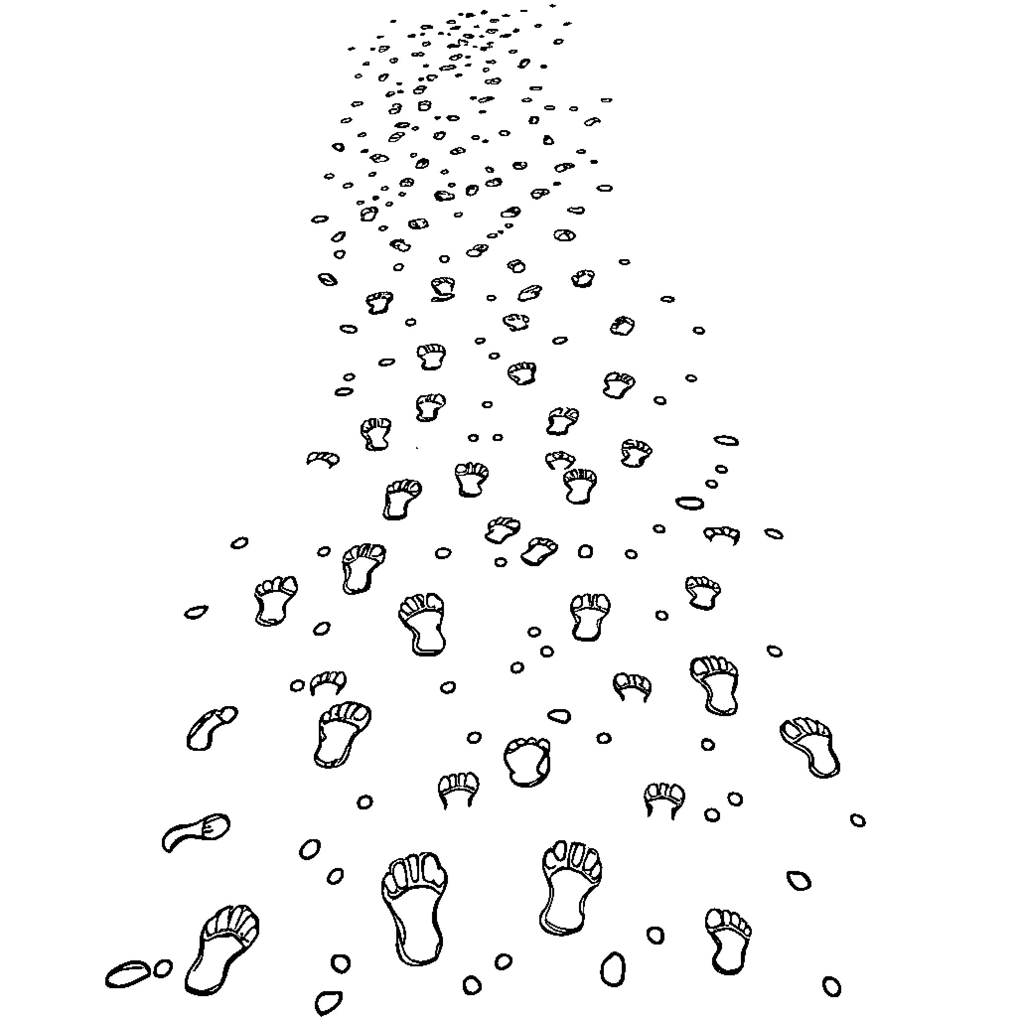 Footprint trail across the ground Coloring Page (free black-and-white line drawing printable PDF for all, from beginners to advanced learners, including children, teens, adults, and seniors)