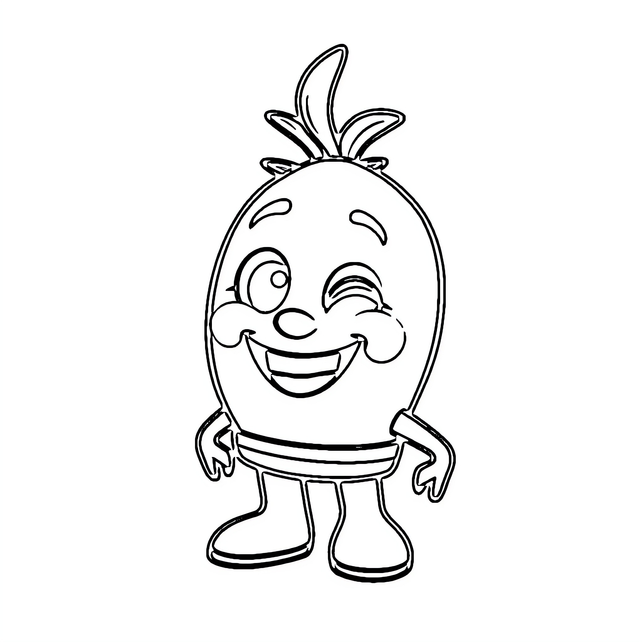 Peely the Cheerful Cartoon Character Coloring Page (free black-and-white line drawing printable PDF for all, from beginners to advanced learners, including children, teens, adults, and seniors)