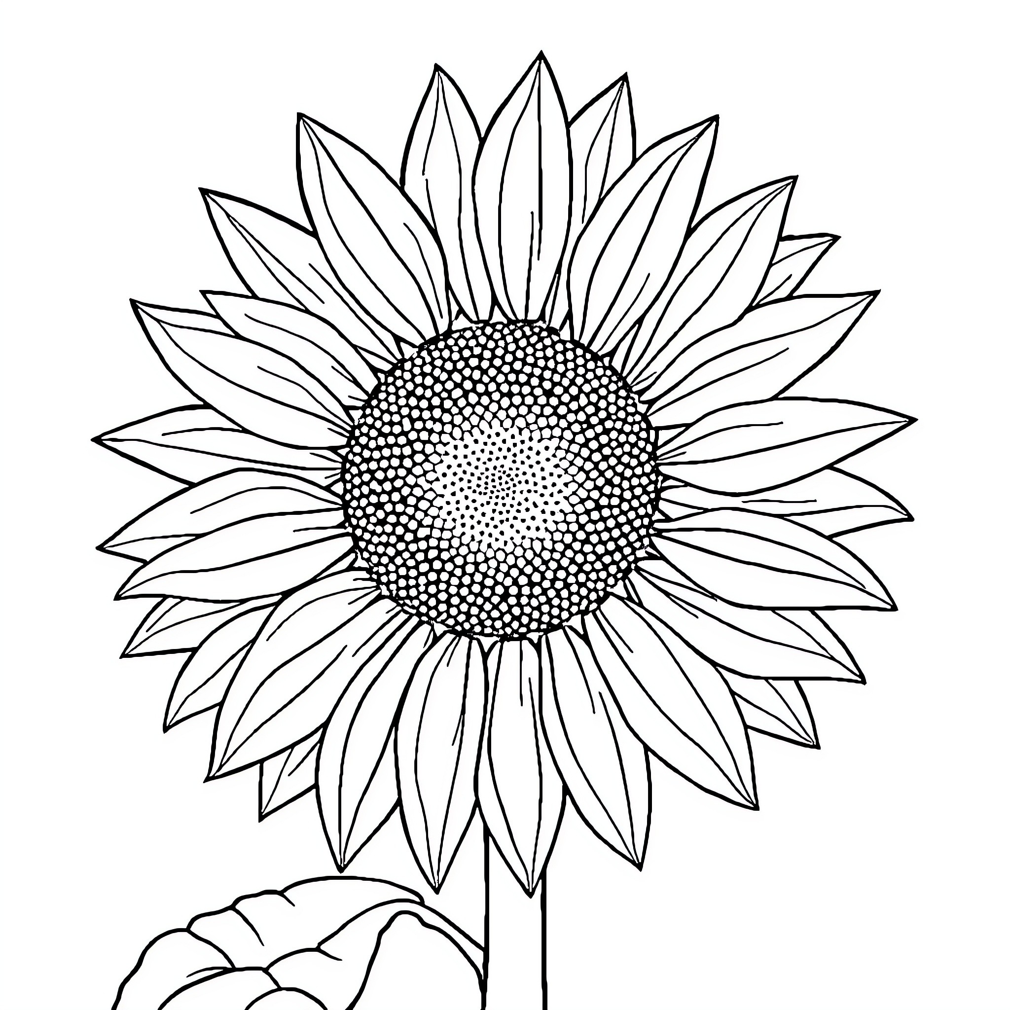 Sunflower in black and white Coloring Page (free black-and-white line drawing printable PDF for all, from beginners to advanced learners, including children, teens, adults, and seniors)