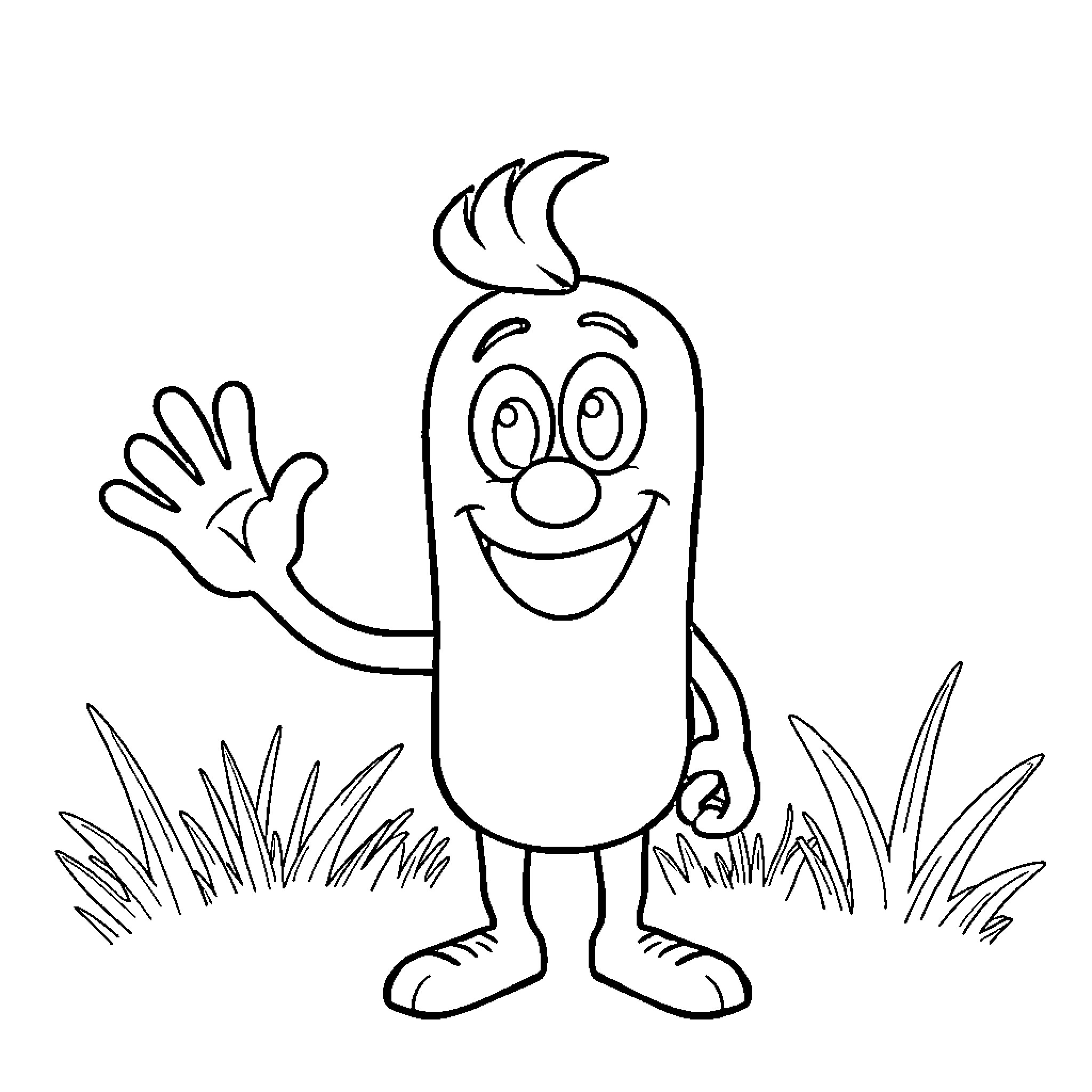 Blippi waving happily in the grass Coloring Page (free black-and-white line drawing printable PDF for all, from beginners to advanced learners, including children, teens, adults, and seniors)