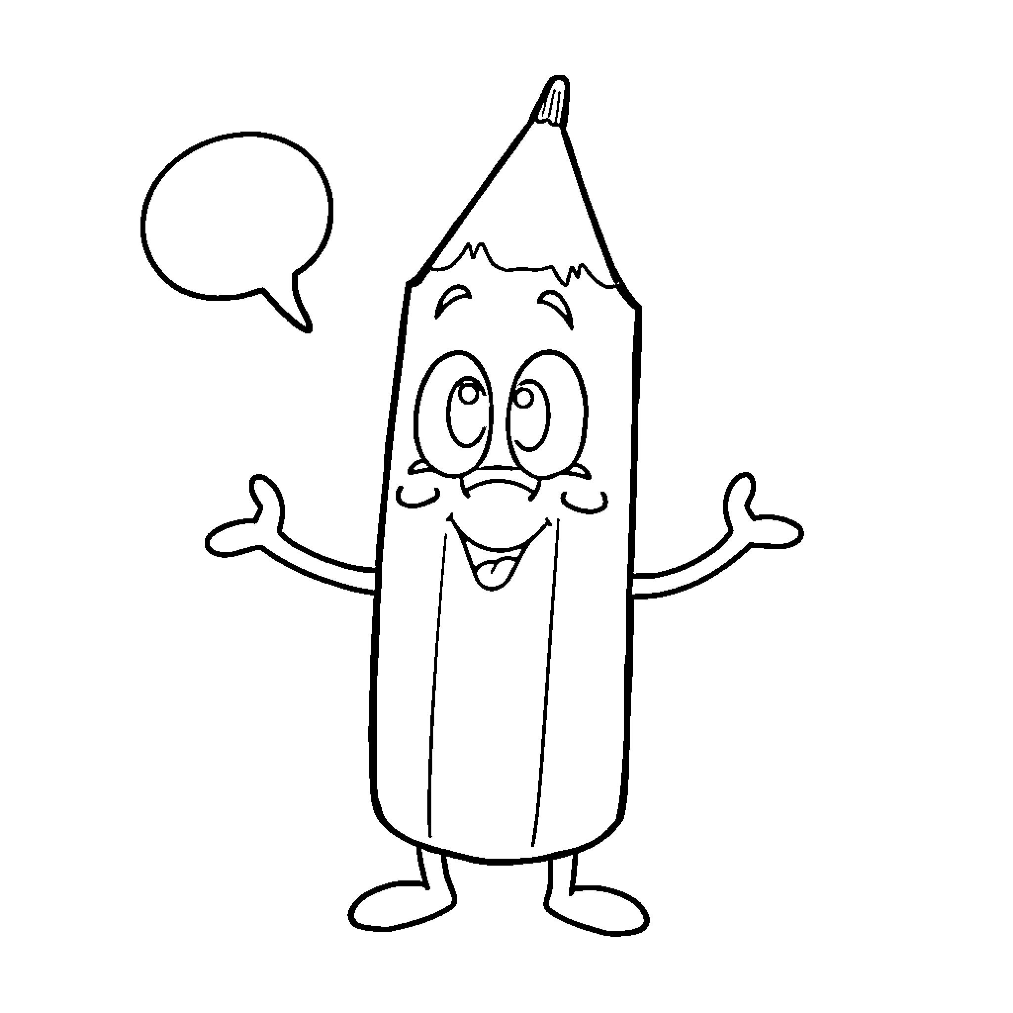 Pencil expressing excitement with speech bubble Coloring Page (free black-and-white line drawing printable PDF for all, from beginners to advanced learners, including children, teens, adults, and seniors)