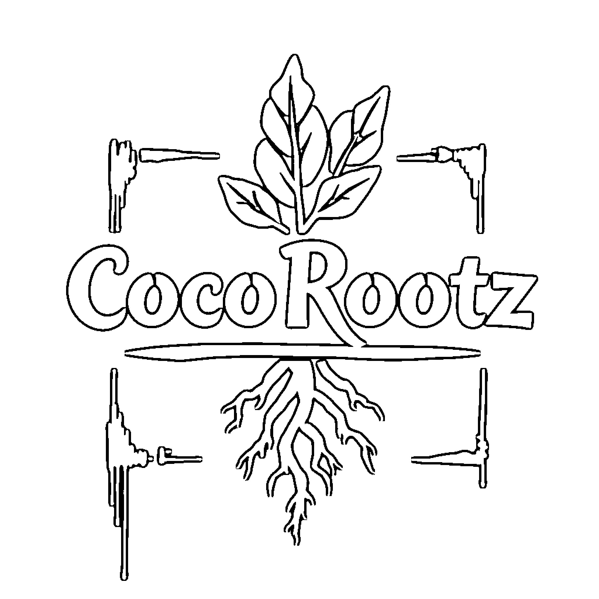 CocoRootz: Whimsical Plant Illustration Coloring Page (free black-and-white line drawing printable PDF for all, from beginners to advanced learners, including children, teens, adults, and seniors)